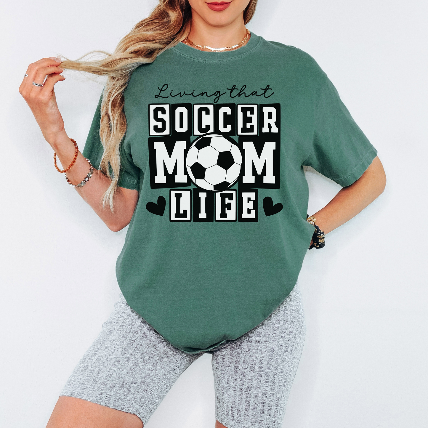 Soccer Mom Life Comfort Colors Tee – Soccer Mom Shirt, Game Day Graphic T-Shirt with Hearts