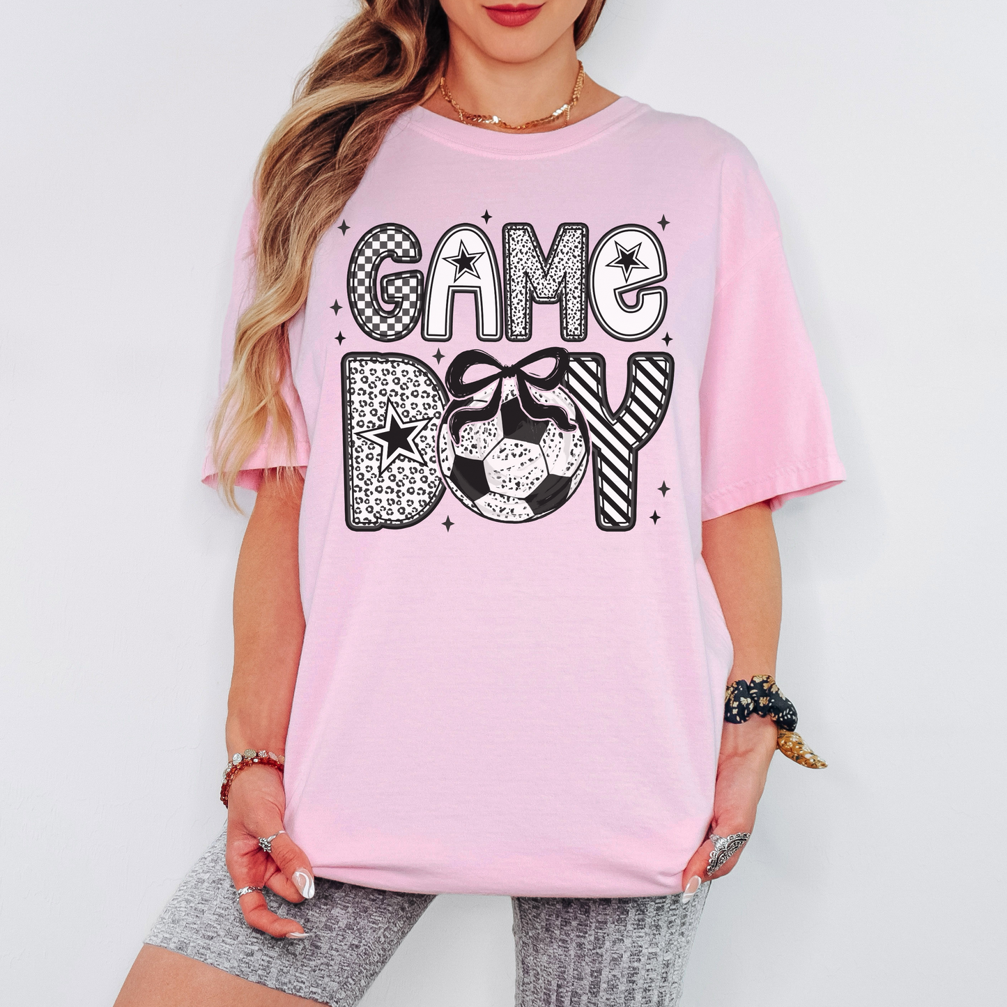 Soccer Game Day Comfort Colors Tee – Cute Bow Soccer Shirt, Fun Graphic Game Day T-Shirt