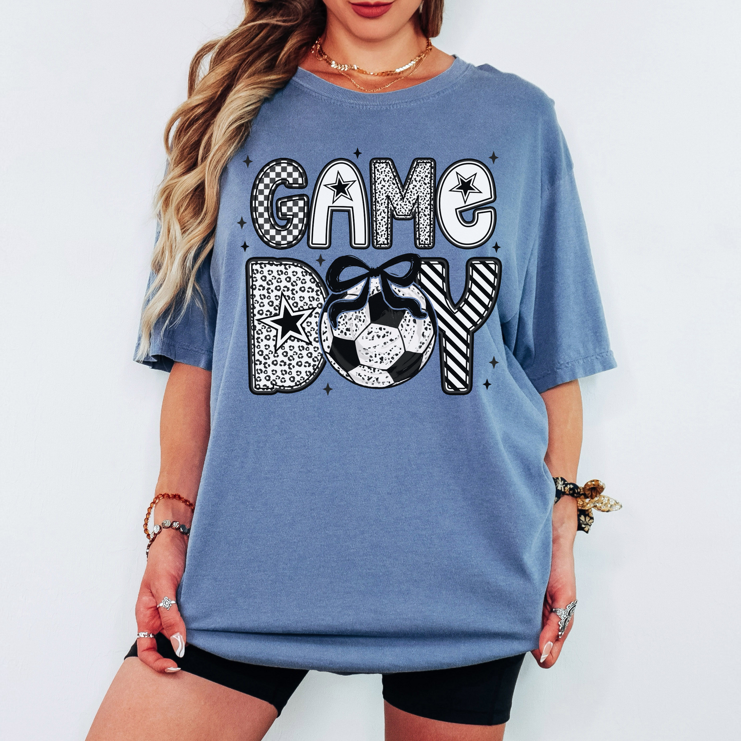 Soccer Game Day Comfort Colors Tee – Cute Bow Soccer Shirt, Fun Graphic Game Day T-Shirt