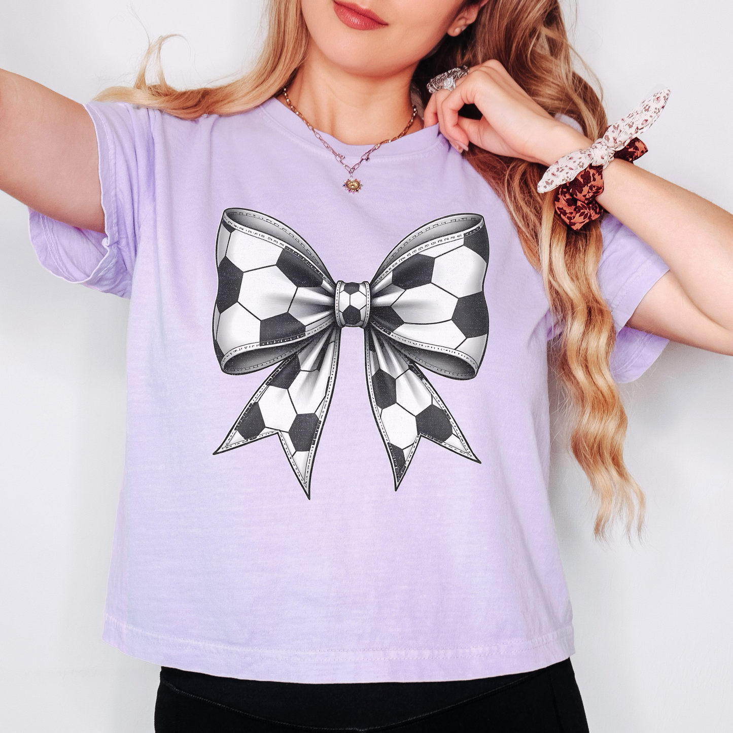 Soccer Bow Comfort Colors Boxy Tee – Coquette Game Day Shirt, Cute Soccer Graphic T-Shirt
