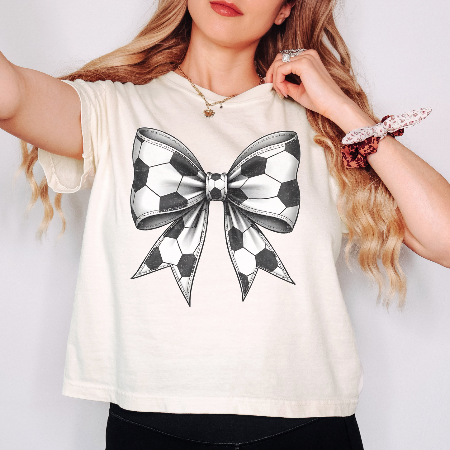 Soccer Bow Comfort Colors Boxy Tee – Coquette Game Day Shirt, Cute Soccer Graphic T-Shirt