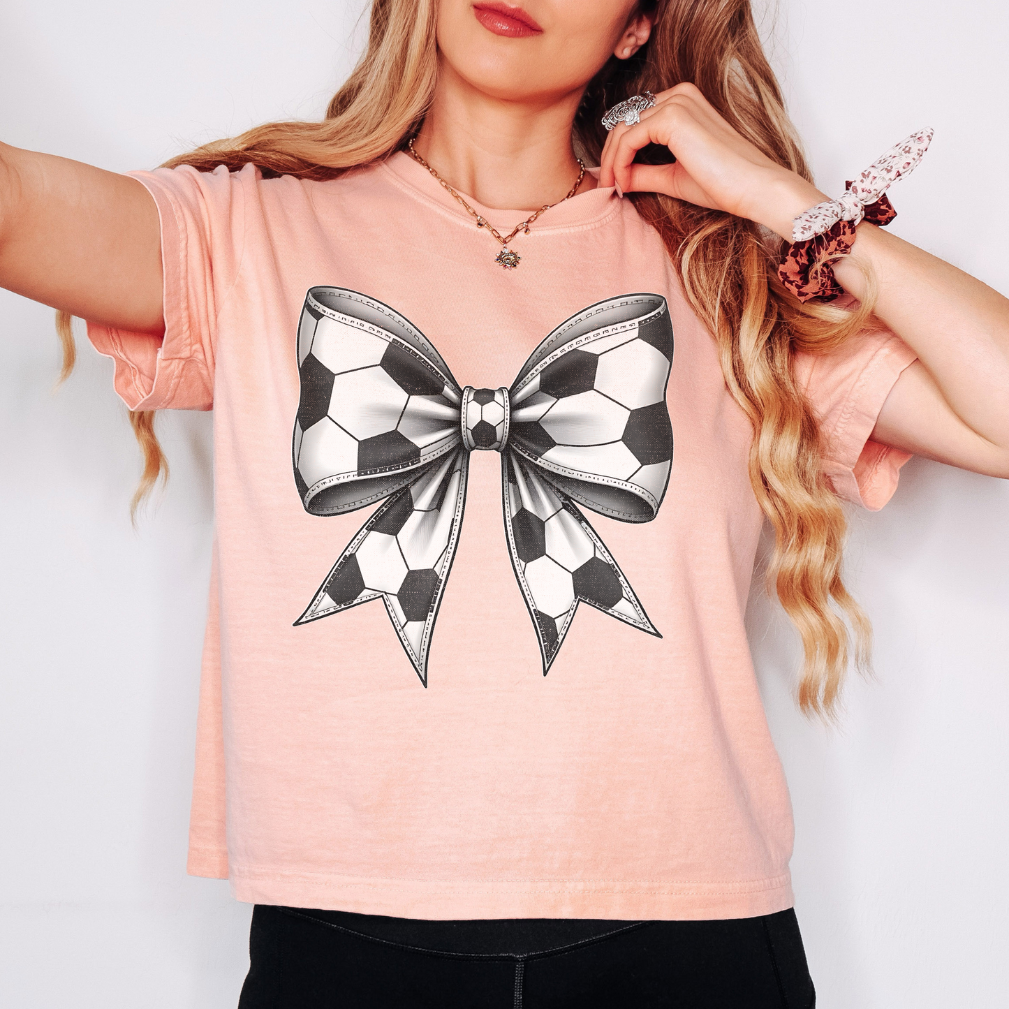 Soccer Bow Comfort Colors Boxy Tee – Coquette Game Day Shirt, Cute Soccer Graphic T-Shirt