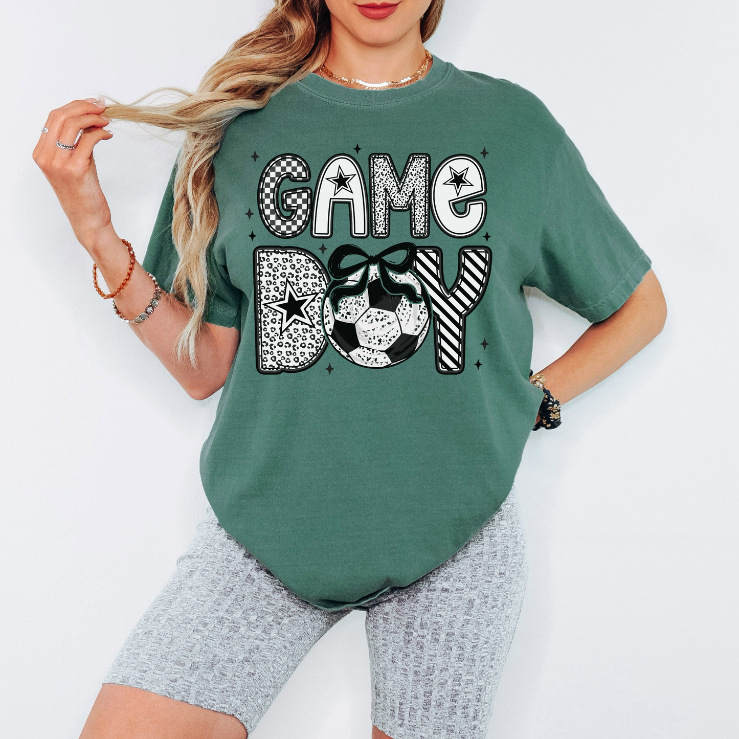 Soccer Game Day Comfort Colors Tee – Cute Bow Soccer Shirt, Fun Graphic Game Day T-Shirt