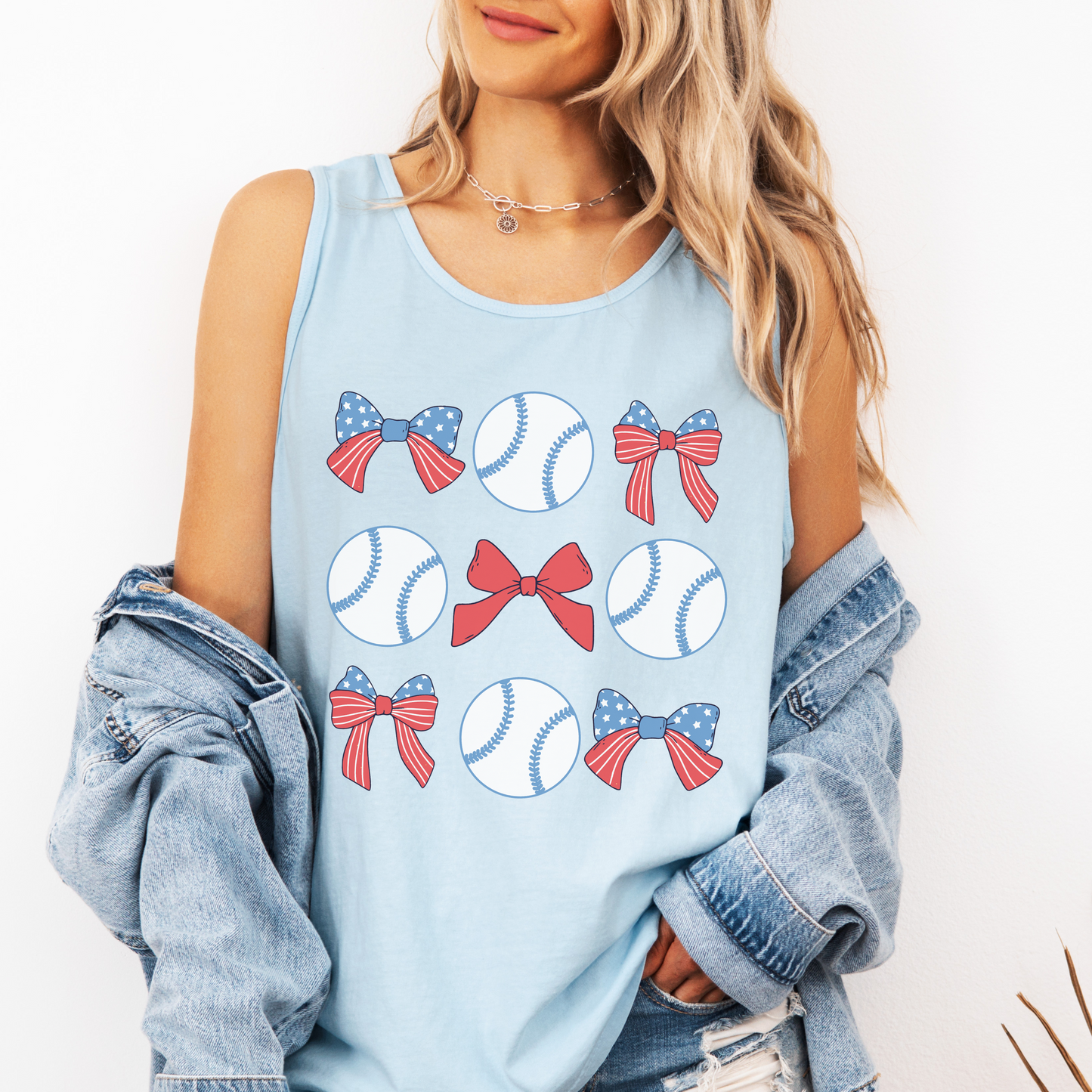 Baseball Coquette Tank Top – Comfort Colors Patriotic 4th of July Shirt for Moms & Fans