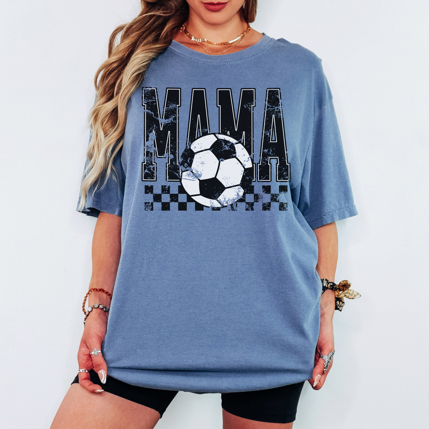 Soccer Mama Comfort Colors Tee – Distressed Soccer Mom Shirt, Checkered Game Day Graphic T-Shirt