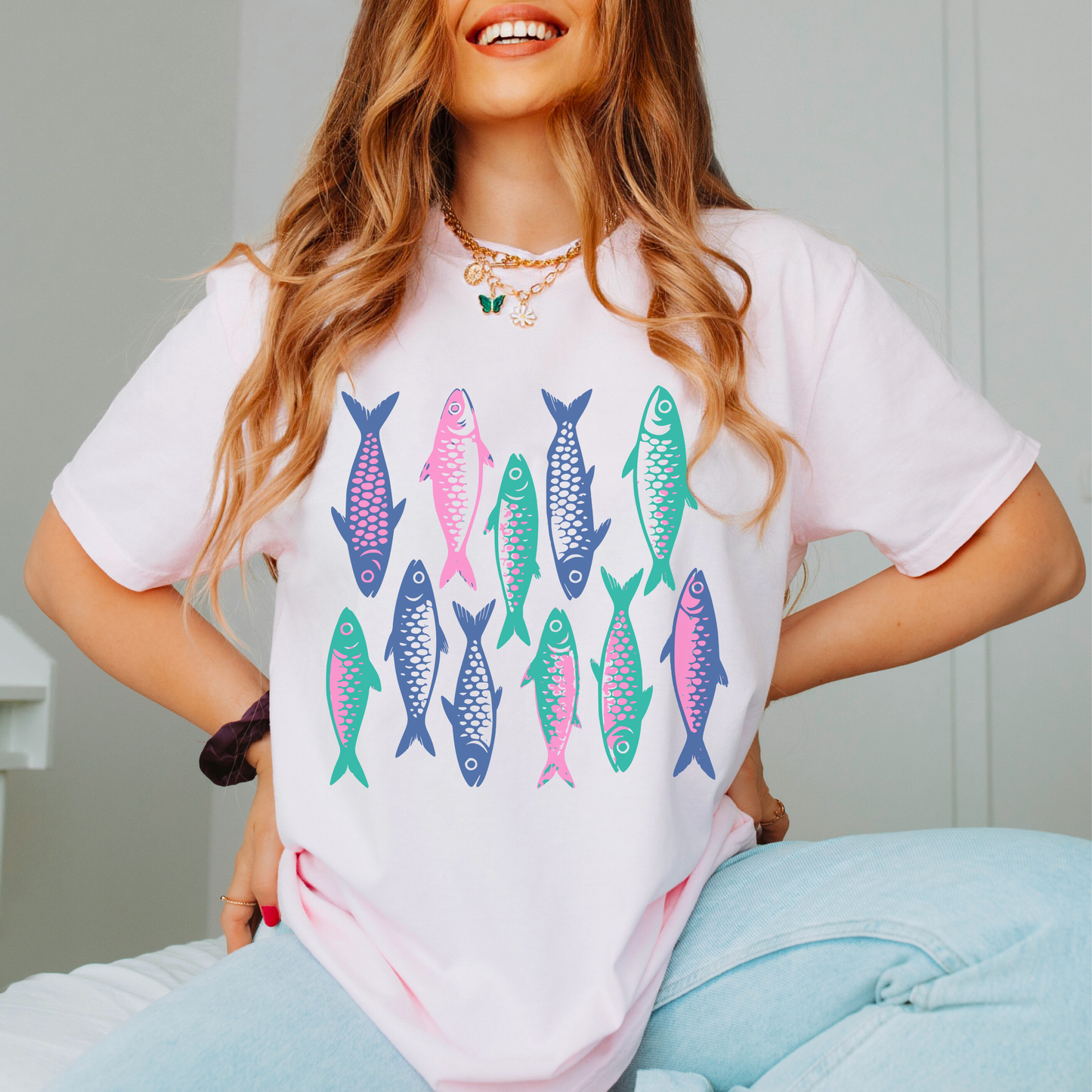 Sardine Fish Graphic Tee – Comfort Colors Shirt, Coastal Fisherman Aesthetic, Hand-Drawn Colorful Fish T-Shirt, Beachy Summer Outfit