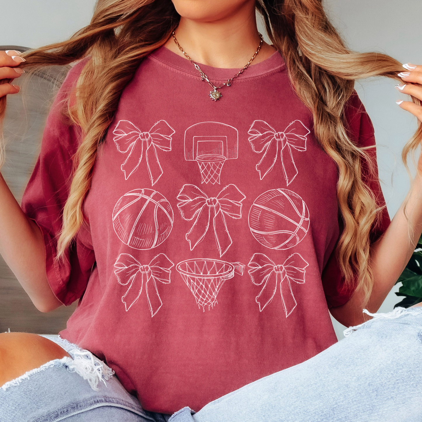 Basketball Comfort Colors Tee – Coquette Bow Game Day Shirt, Cute Basketball Graphic for Sports Moms and Fans