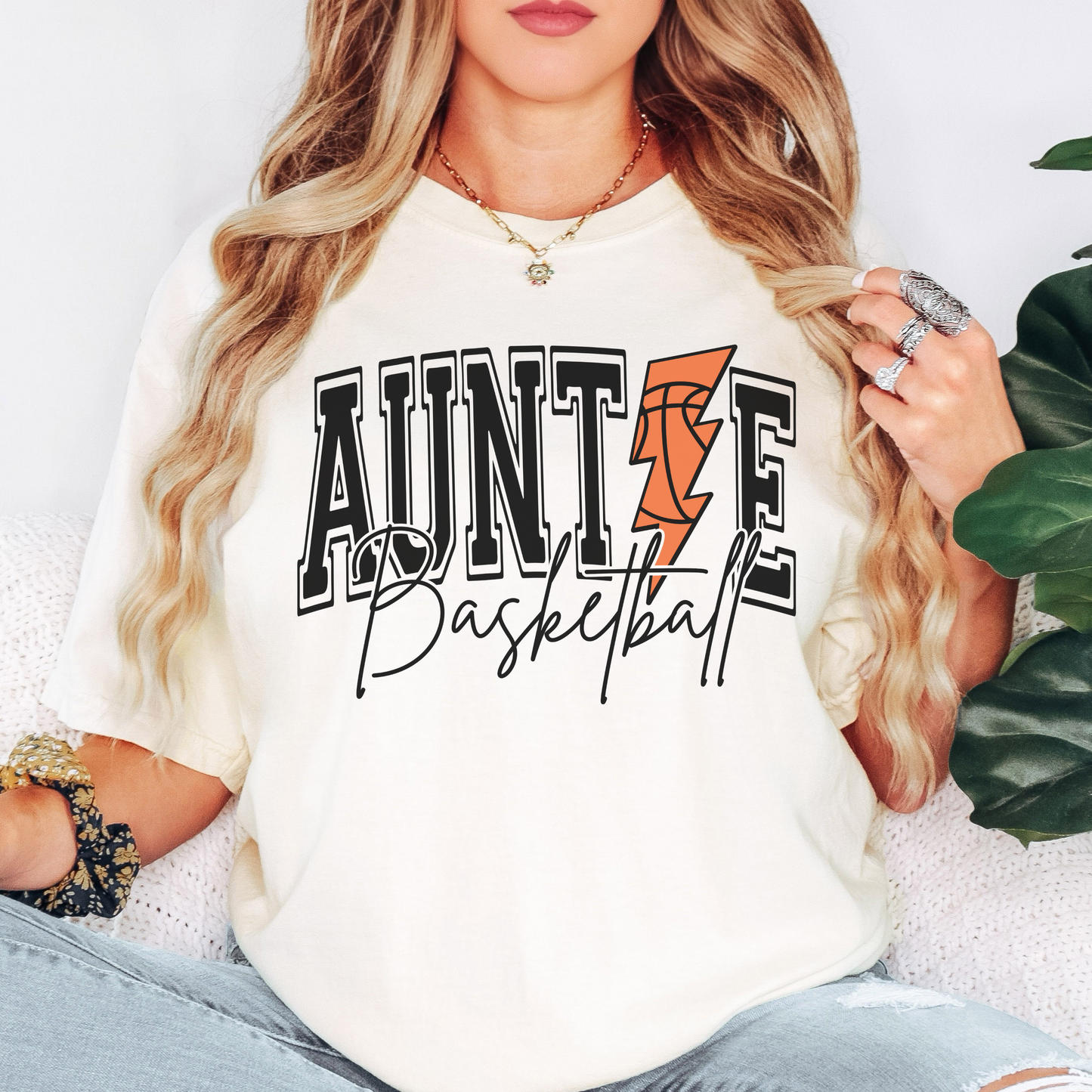 Basketball Auntie Comfort Colors Tee – Lightning Bolt Game Day Shirt for Cool Aunts