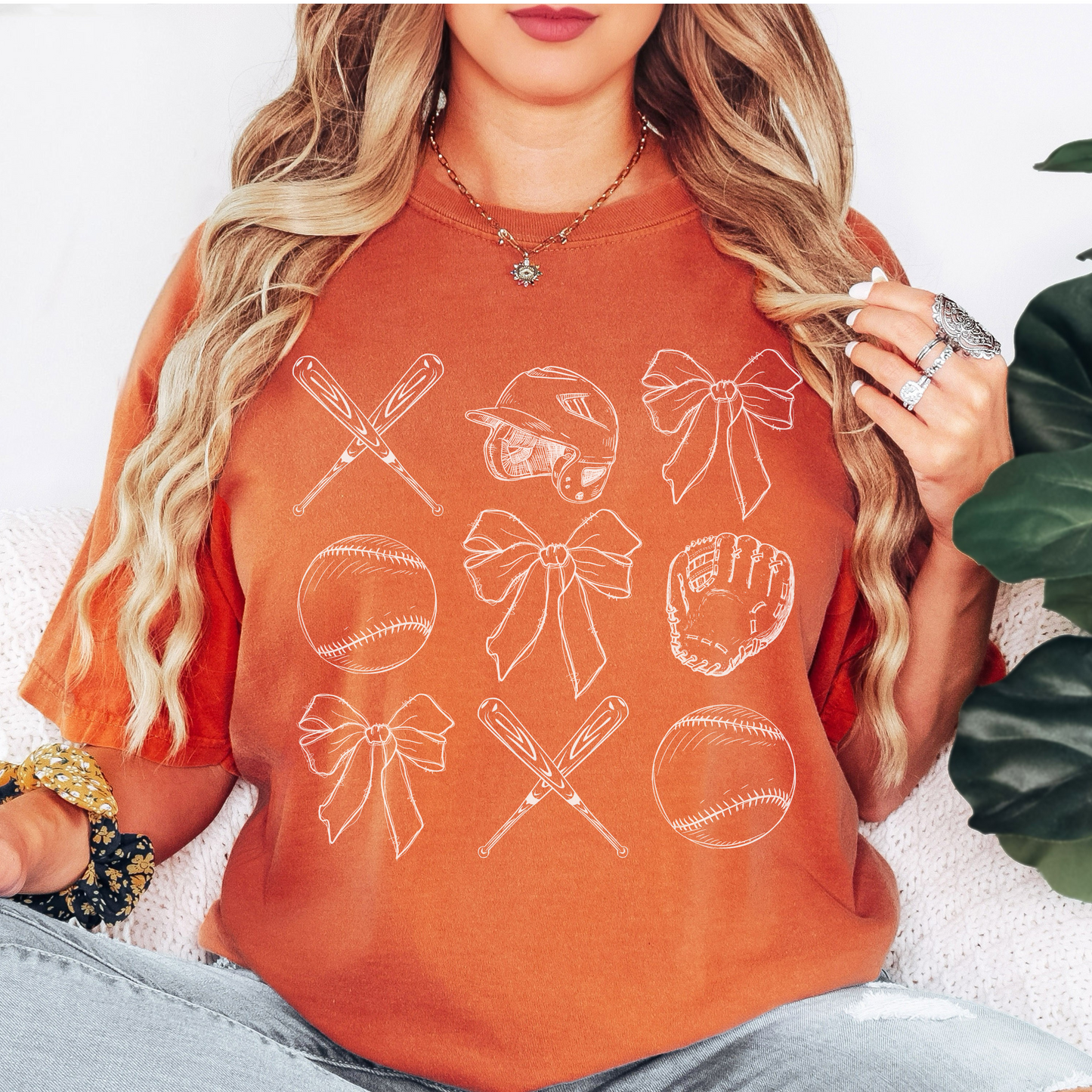 Baseball Comfort Colors Tee – Game Day Shirt with Bats, Bows, and Softball Graphic