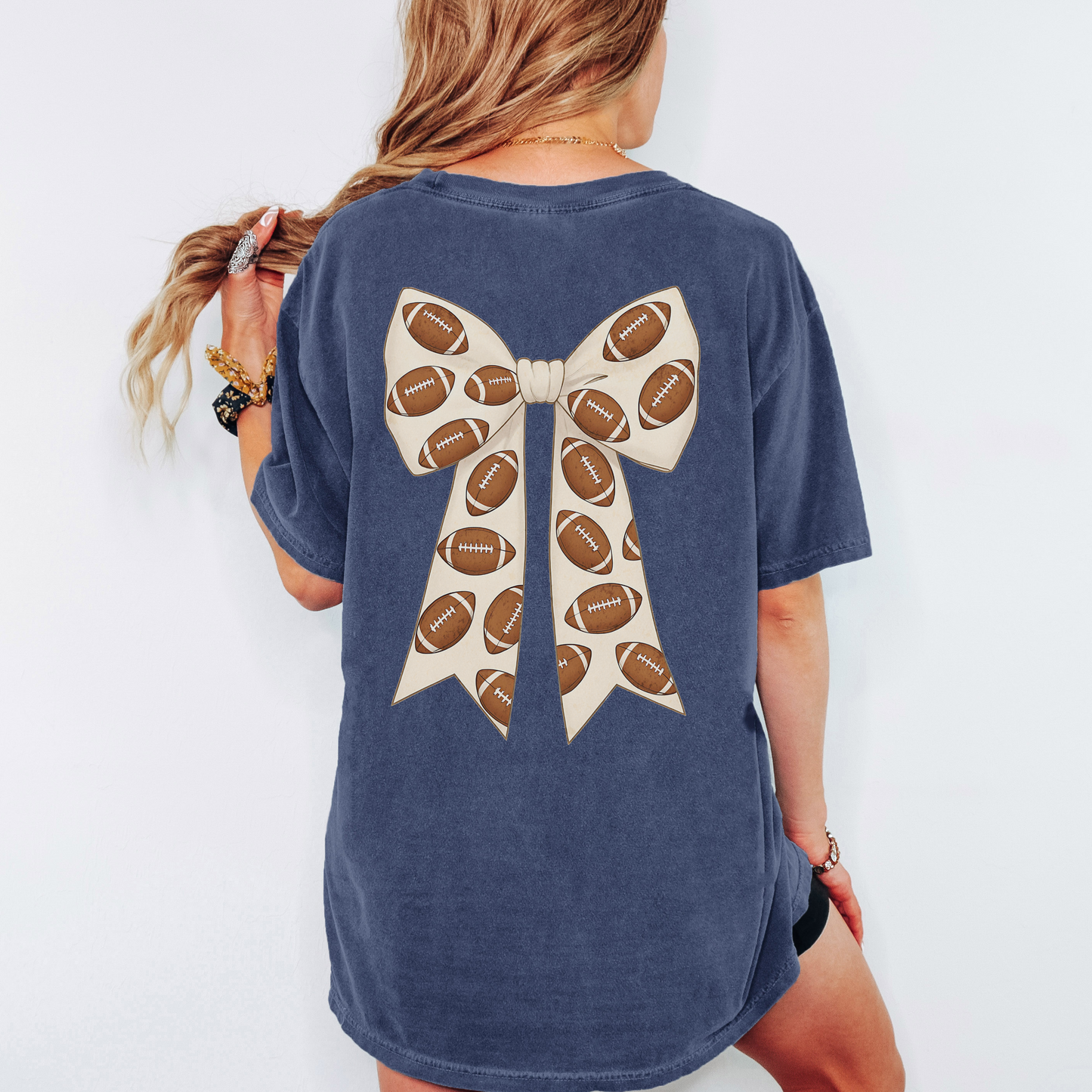 Football Bow Comfort Colors Shirt – Coquette Game Day Tee, Girly Fall Football Outfit