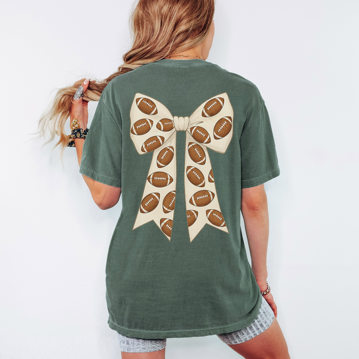 Football Bow Comfort Colors Shirt – Coquette Game Day Tee, Girly Fall Football Outfit
