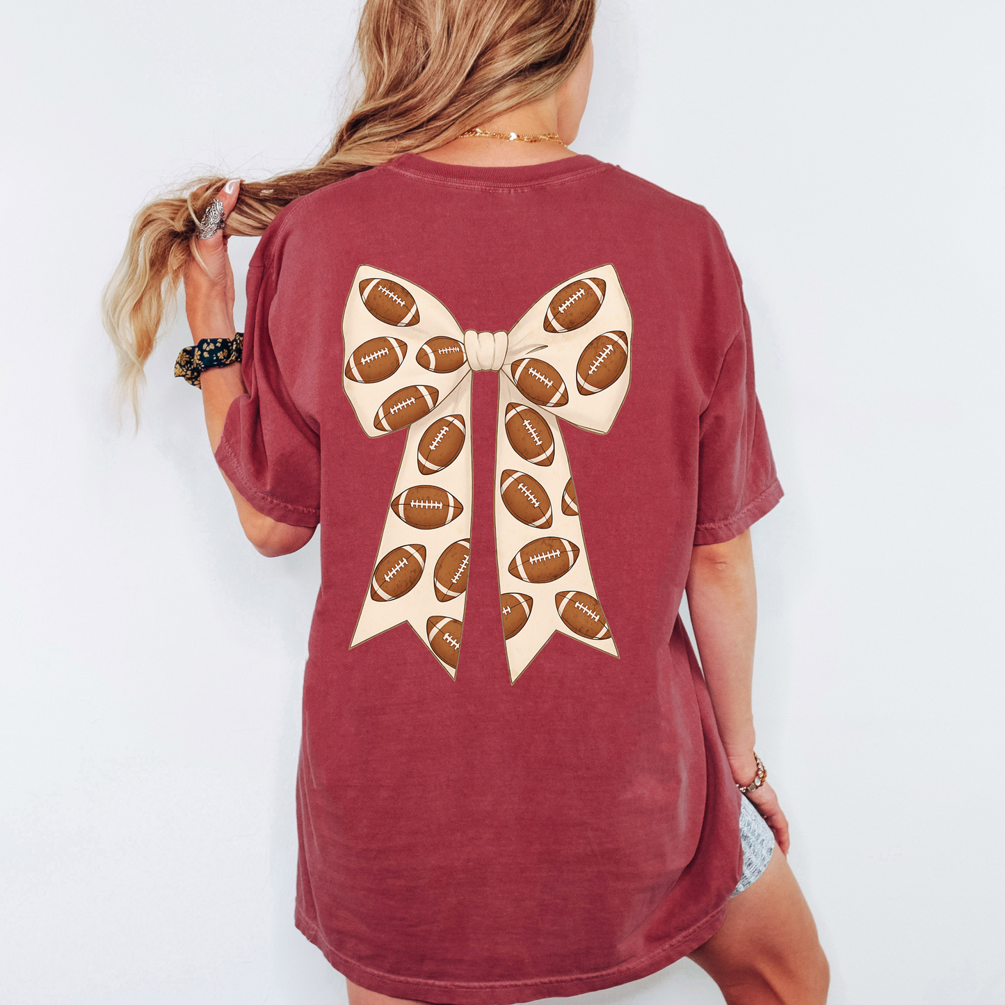 Football Bow Comfort Colors Shirt – Coquette Game Day Tee, Girly Fall Football Outfit