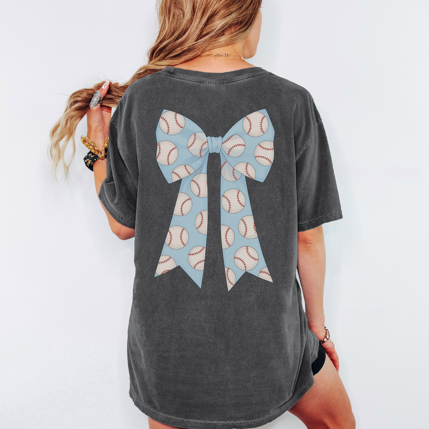 Baseball Bow Comfort Colors Shirt – Coquette Game Day Tee, Girly Baseball Graphic on Back