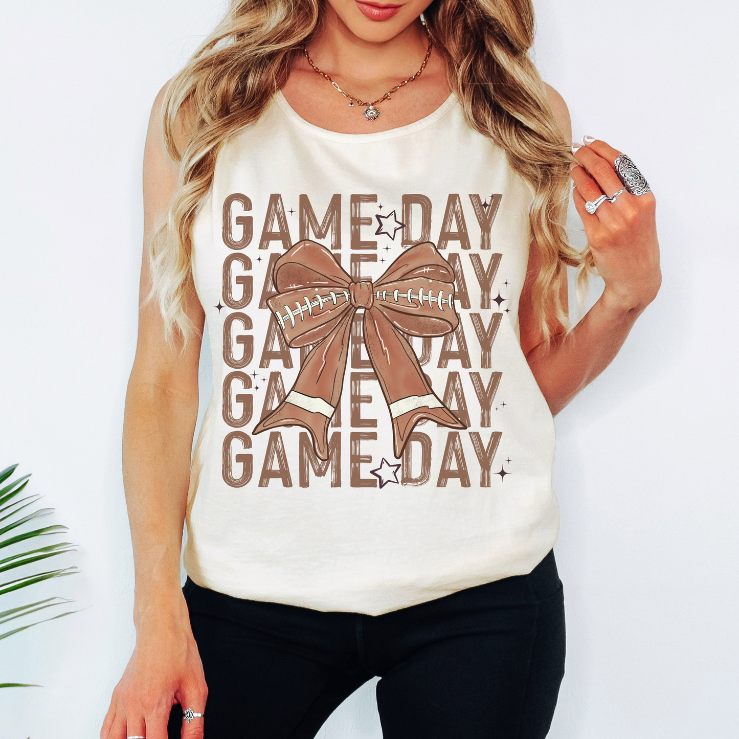 Football Game Day Comfort Colors Tank – Bow Graphic Sleeveless Tee for Women