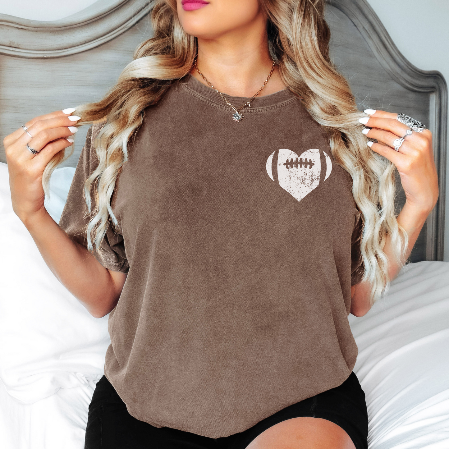 Comfort Colors Football Heart Shirt – Game Day Graphic Tee