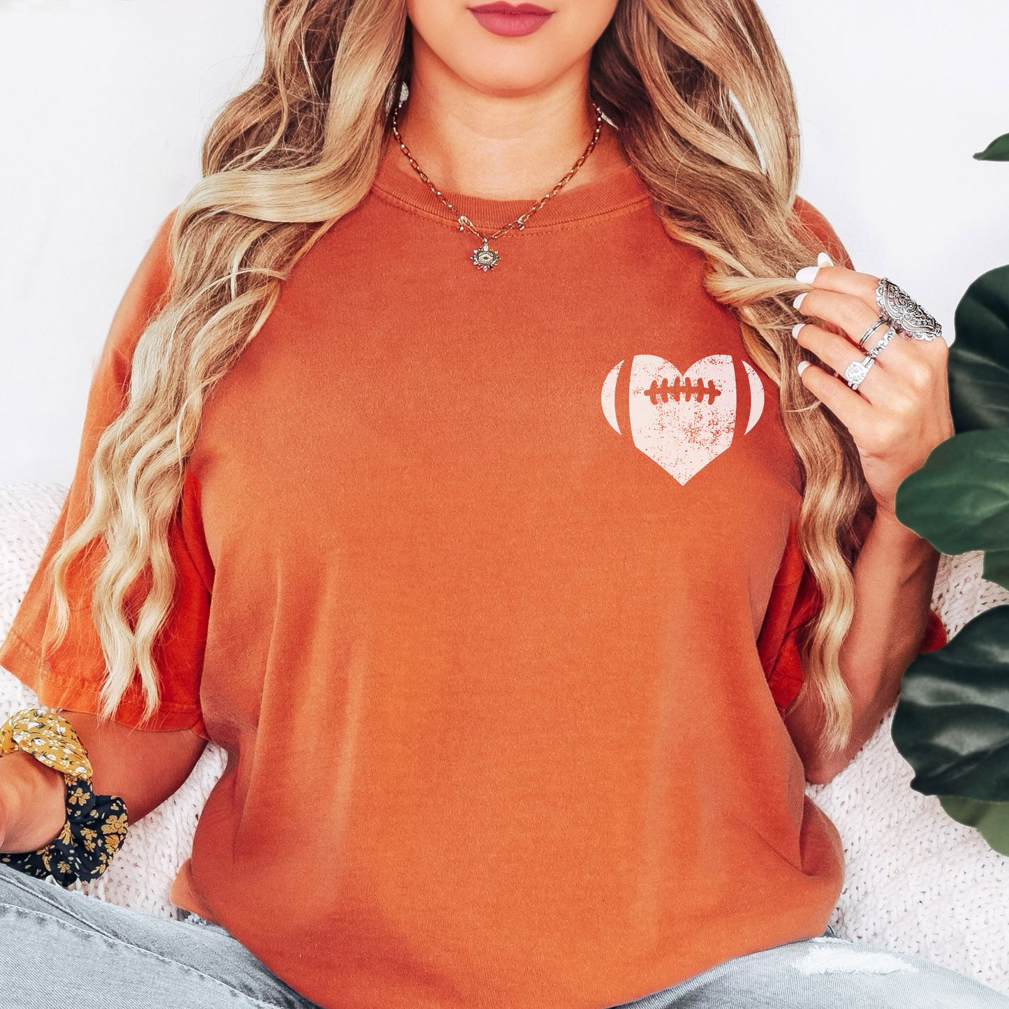Comfort Colors Football Heart Shirt – Game Day Graphic Tee
