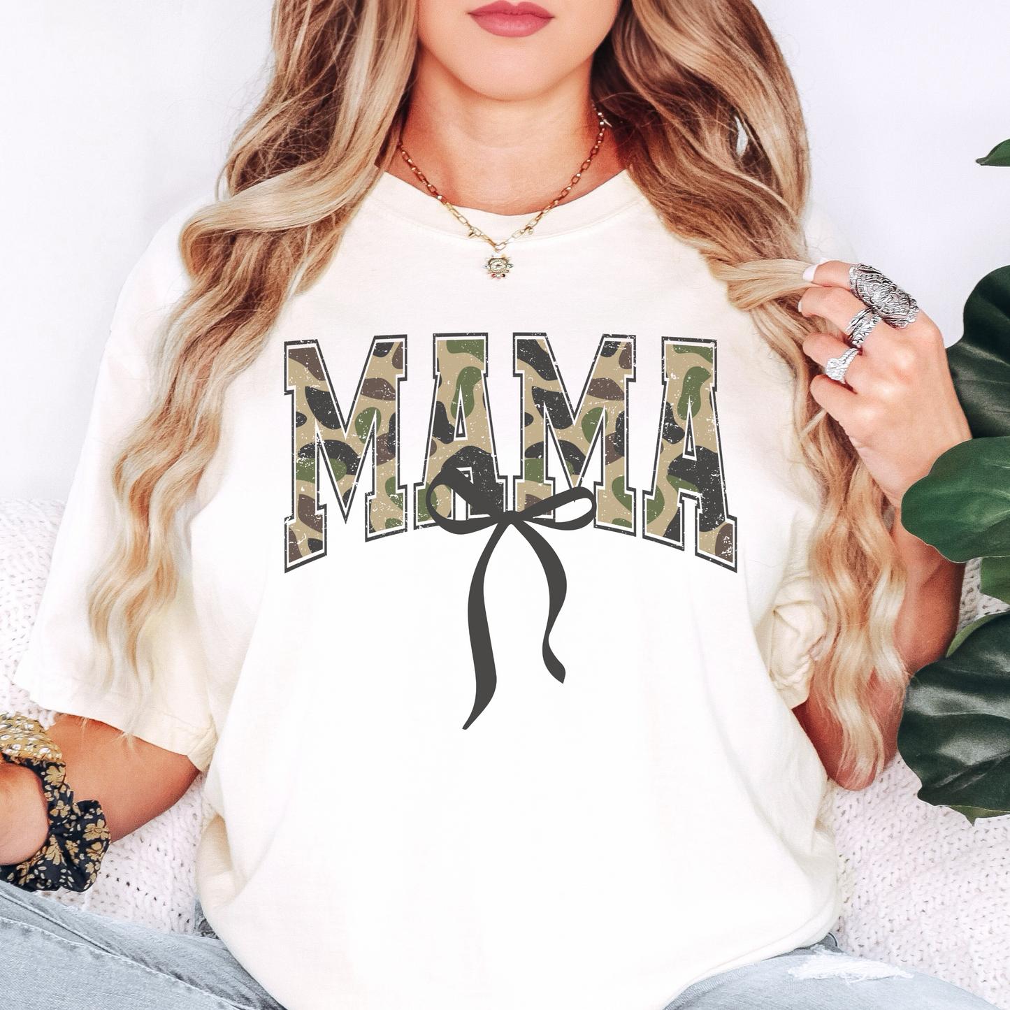 Camo MAMA Shirt with Bow | Comfort Colors Mom Graphic Tee