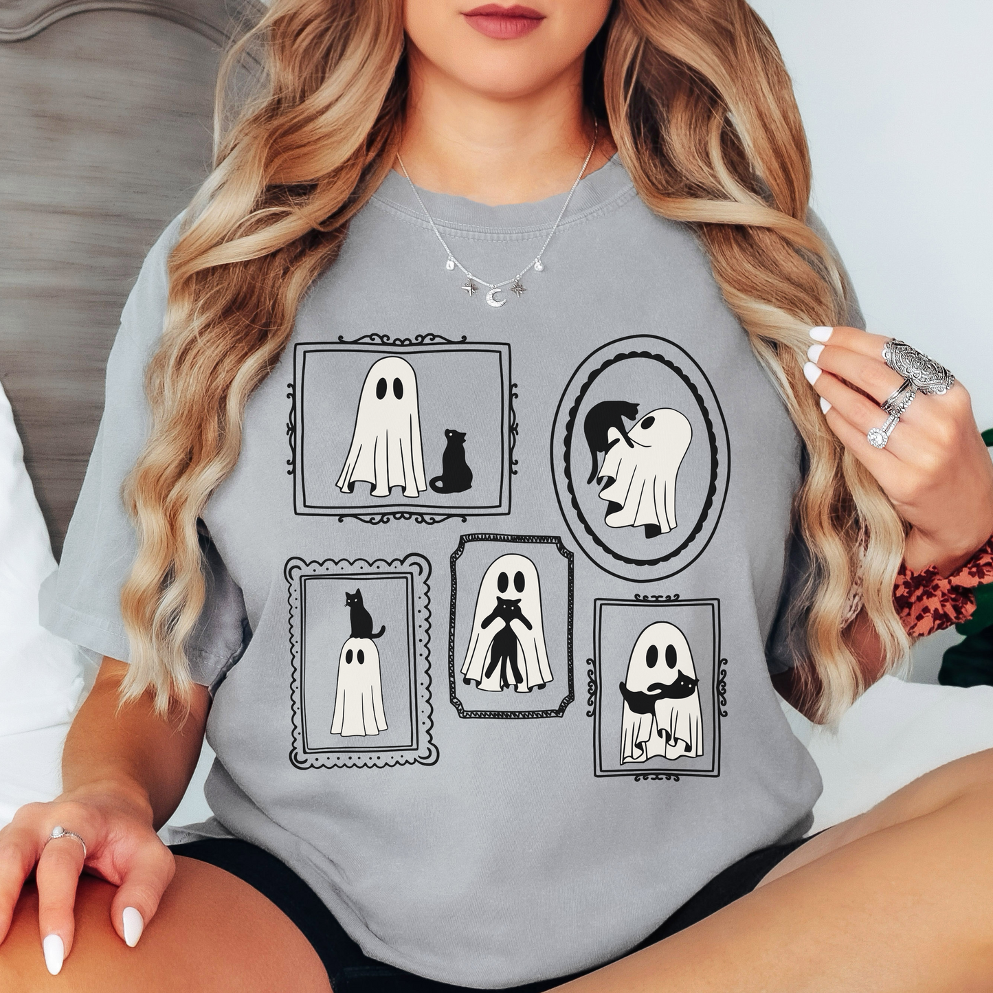 Ghost Cat Family Portrait Shirt – Halloween Comfort Colors Tee