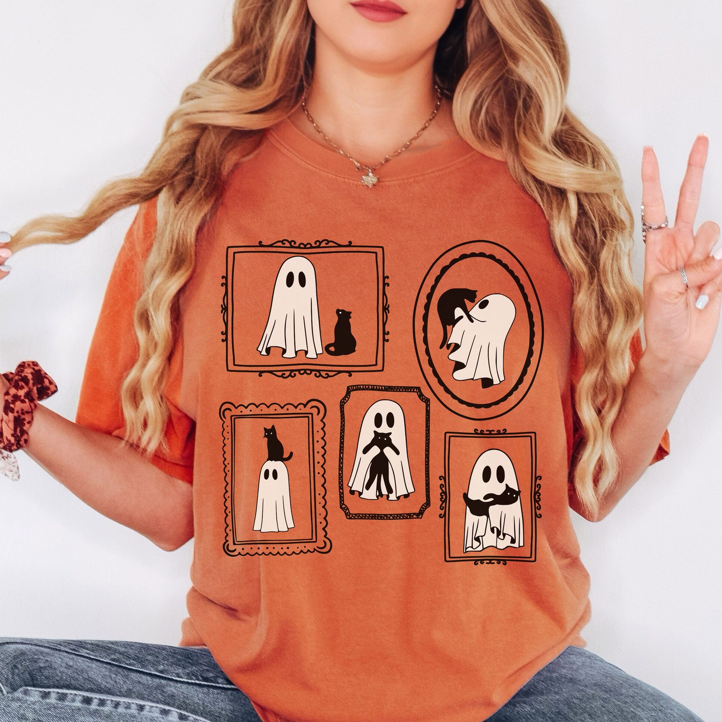 Ghost Cat Family Portrait Shirt – Halloween Comfort Colors Tee