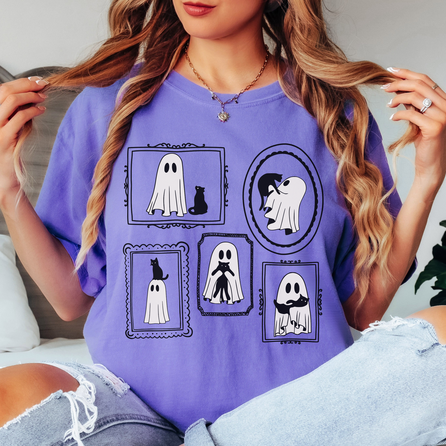 Ghost Cat Family Portrait Shirt – Halloween Comfort Colors Tee