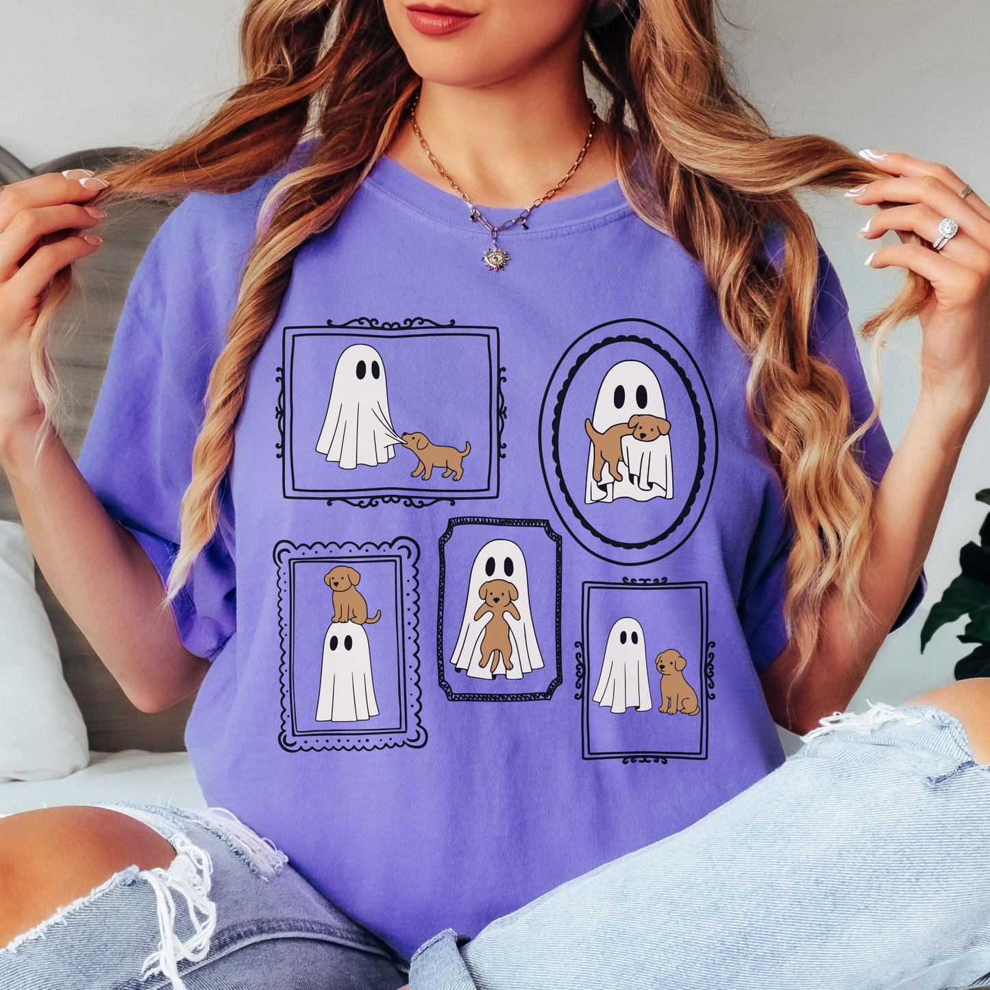 Comfort Colors Halloween Dog and Ghost Shirt | Cute Spooky Season Graphic Tee
