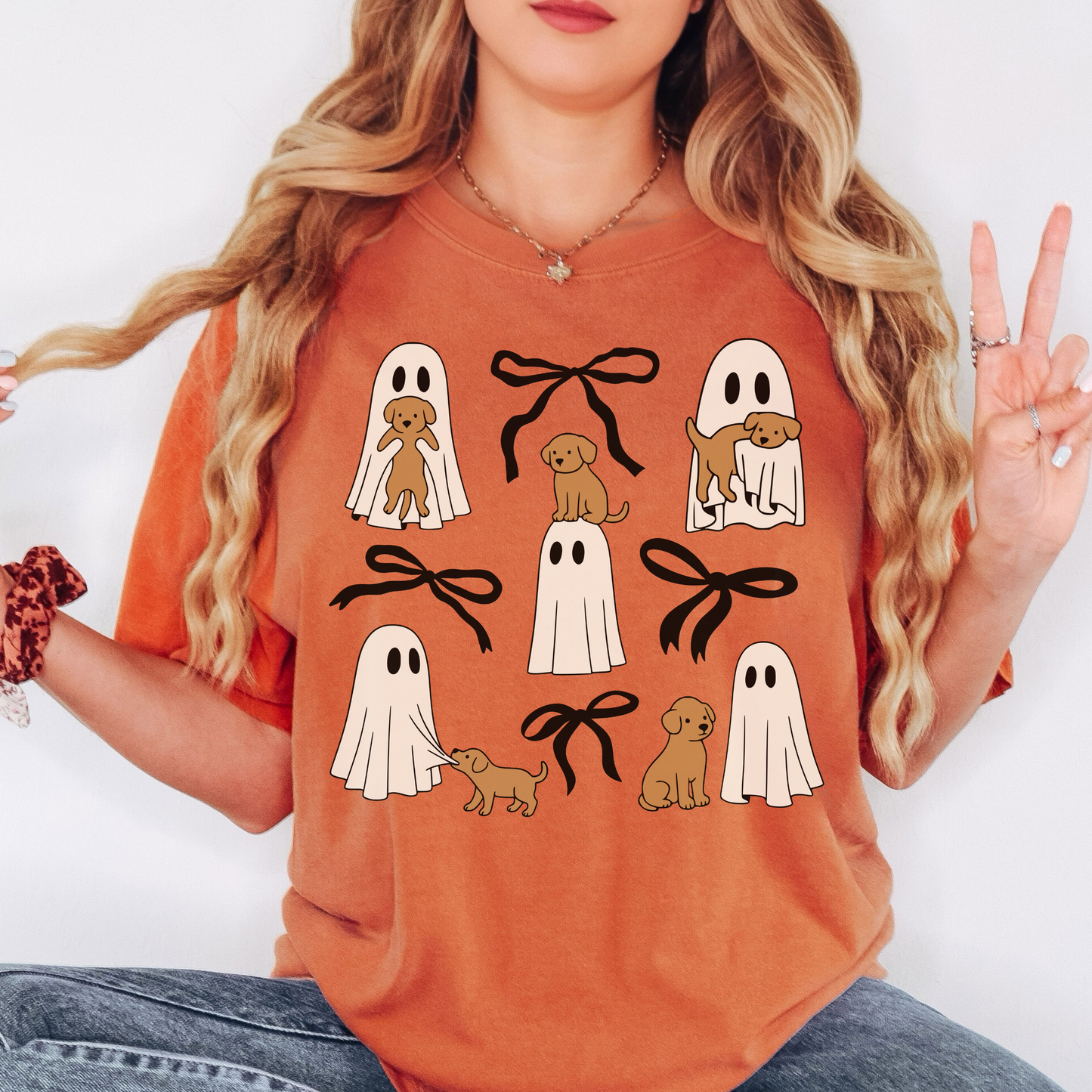 Comfort Colors Ghost Puppy Halloween Shirt – Cute Dog & Bow Graphic Tee