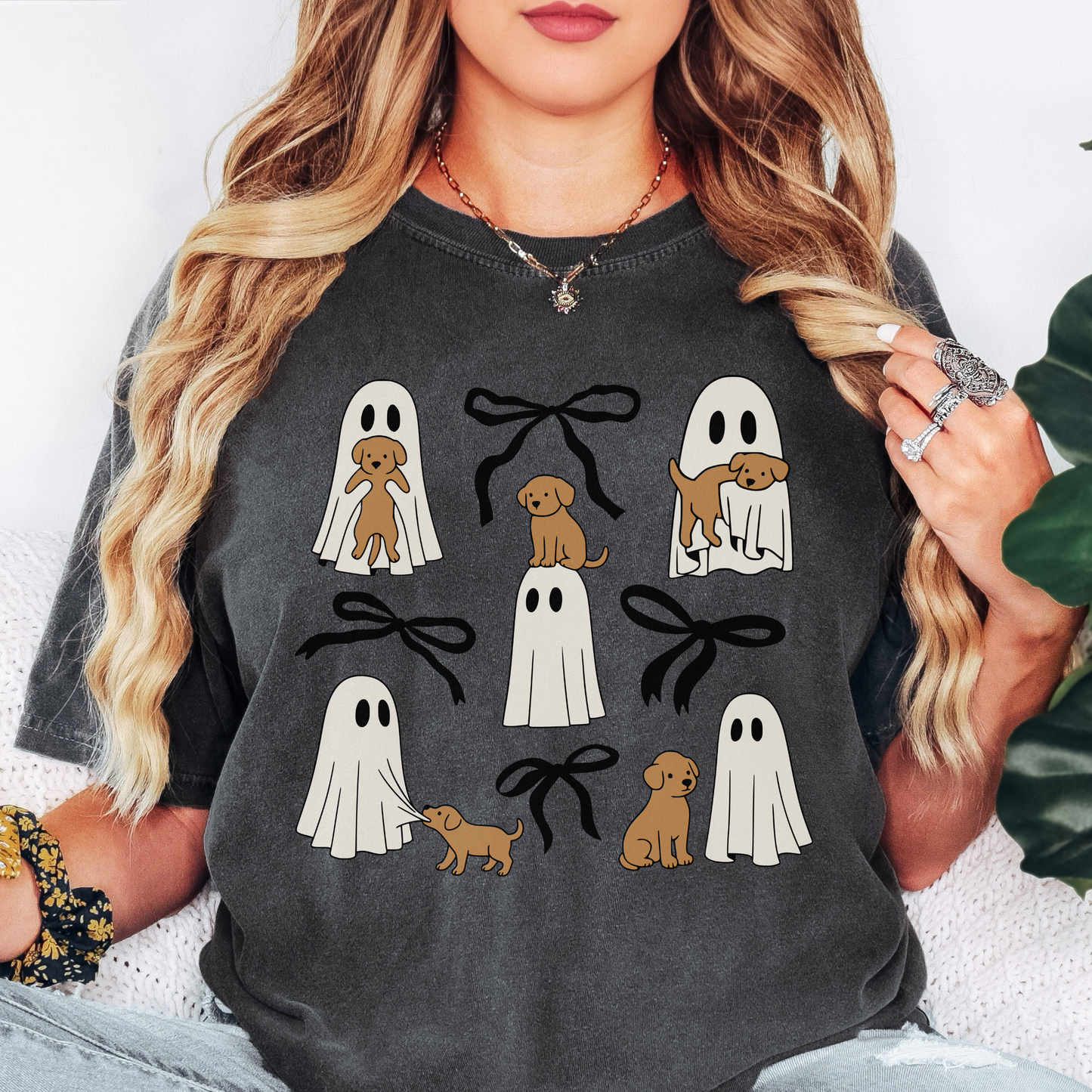 Comfort Colors Ghost Puppy Halloween Shirt – Cute Dog & Bow Graphic Tee