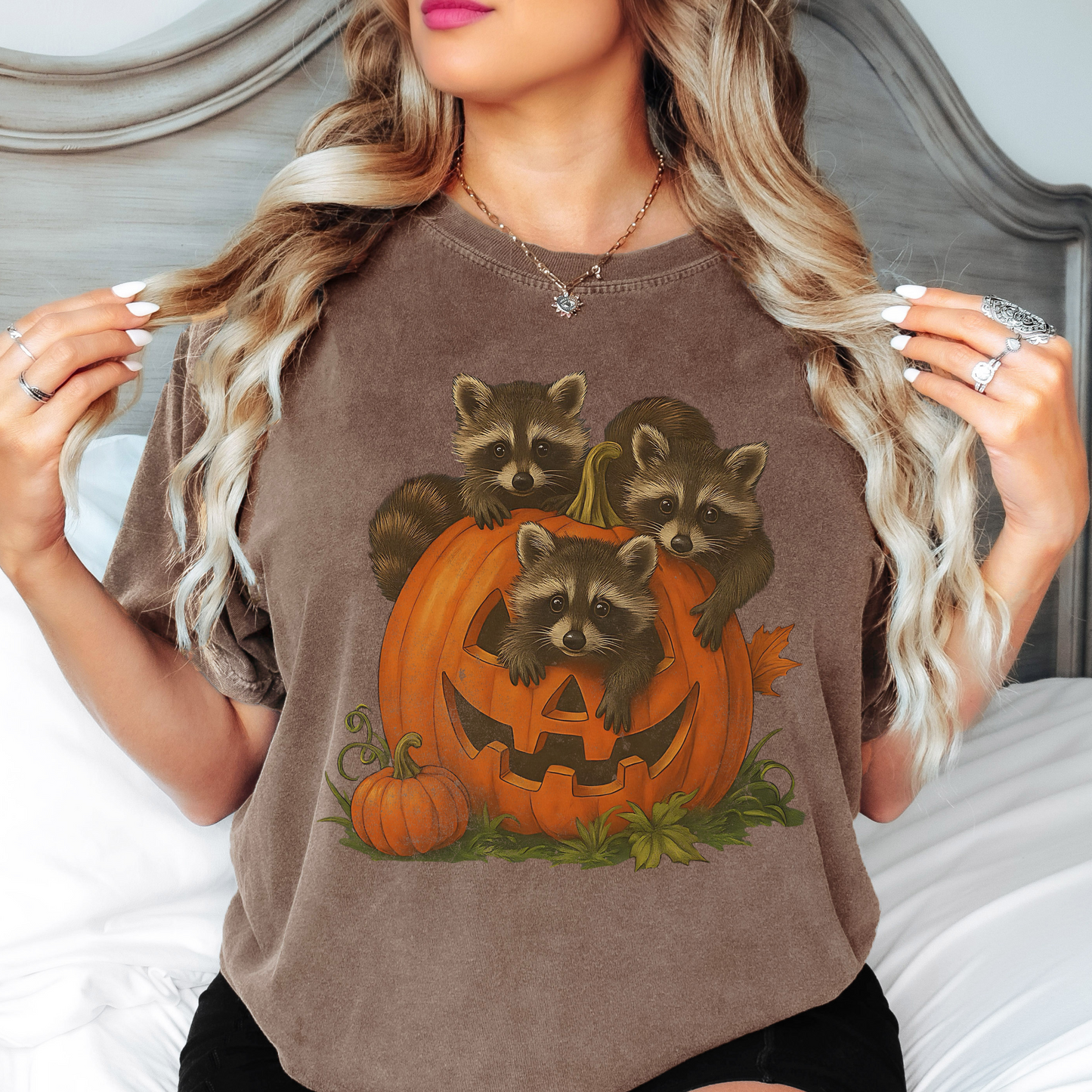 Comfort Colors Halloween Raccoon Pumpkin Shirt | Fall Animal Graphic Tee