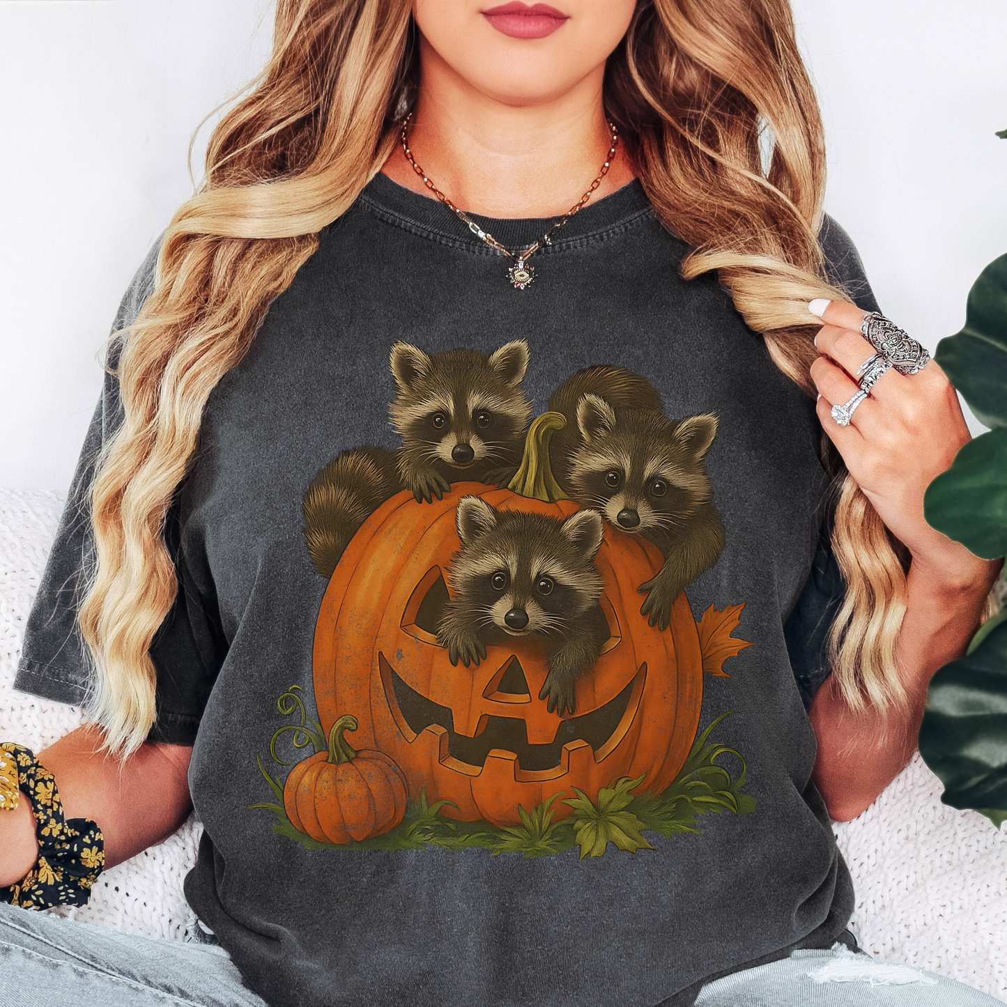 Comfort Colors Halloween Raccoon Pumpkin Shirt | Fall Animal Graphic Tee