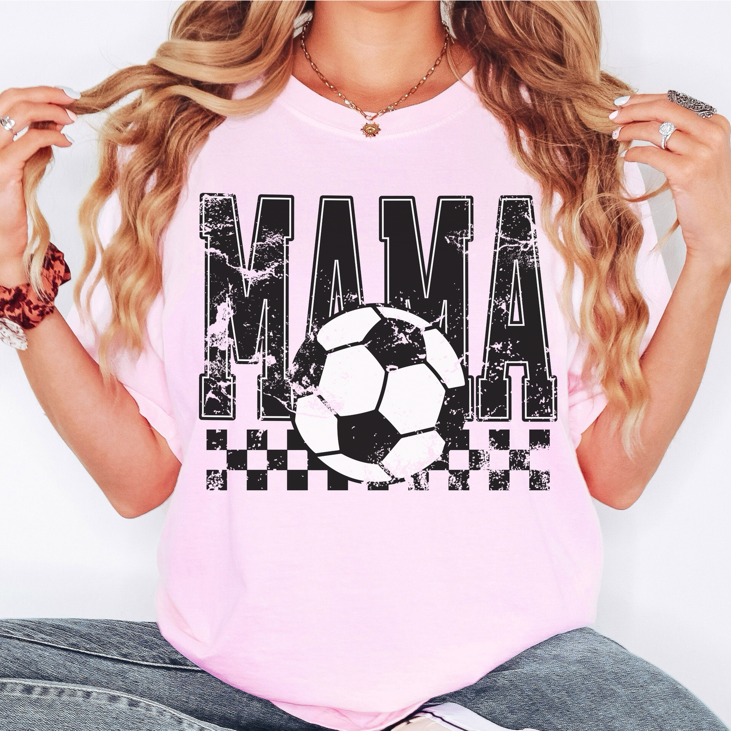 Soccer Mama Comfort Colors Tee – Distressed Soccer Mom Shirt, Checkered Game Day Graphic T-Shirt