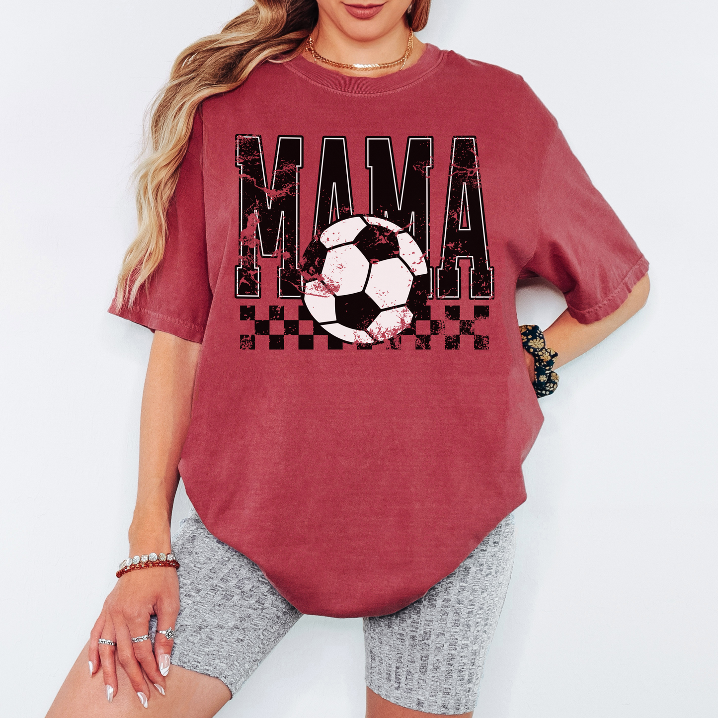 Soccer Mama Comfort Colors Tee – Distressed Soccer Mom Shirt, Checkered Game Day Graphic T-Shirt
