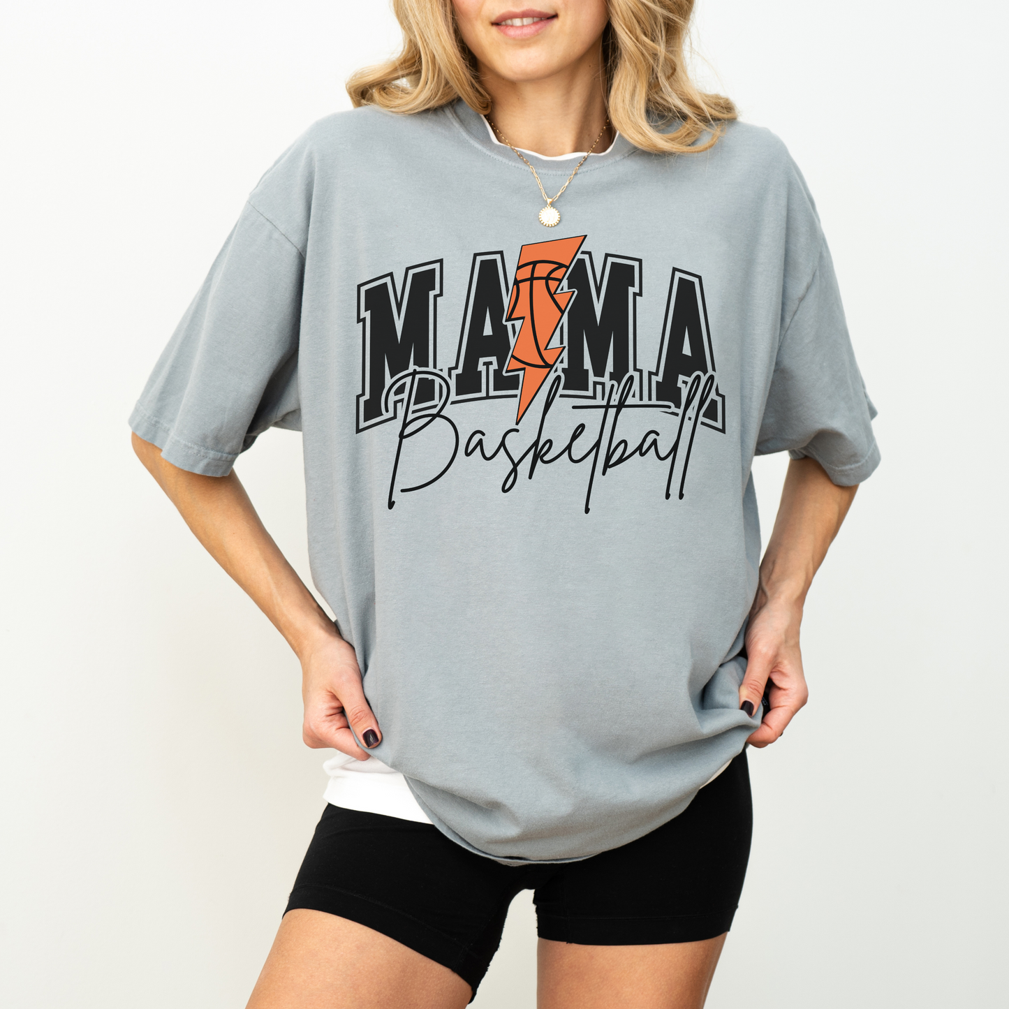 Basketball Mama T-Shirt Comfort Colors® | Game Day Shirt for Basketball Moms | Lightning Bolt Basketball Graphic | Cute Custom Sports Tee