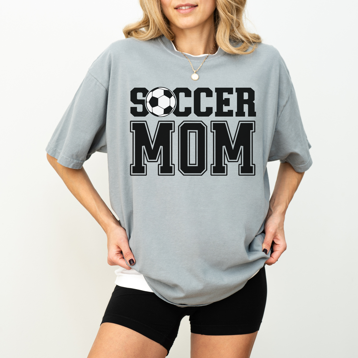 Soccer Mom T-Shirt Comfort Colors | Game Day Tee for Proud Soccer Mama | Athletic Varsity Font Soccer Ball Shirt | Gift for Soccer Mom