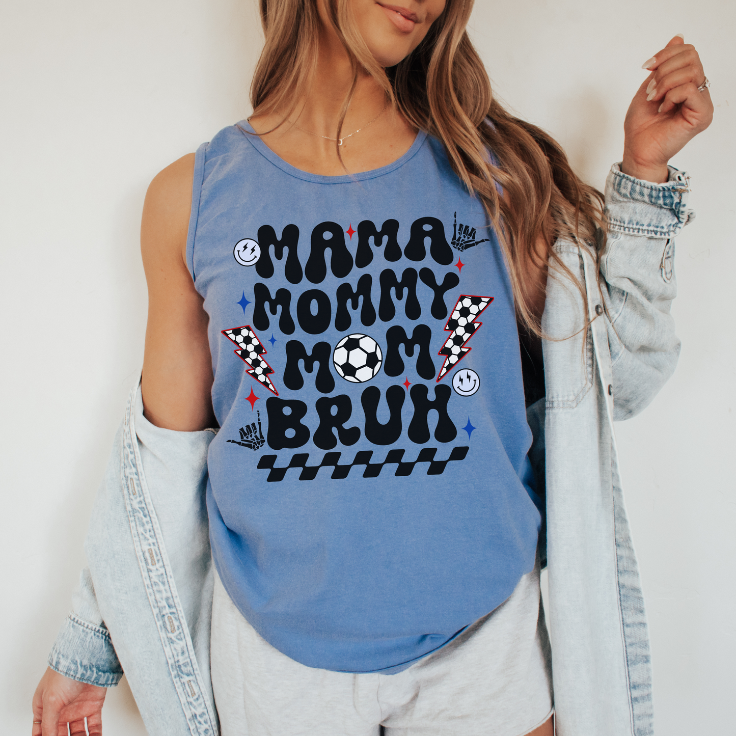 Soccer Mom Bruh Tank – Comfort Colors Sleeveless Tee | Funny Retro Soccer Mom Shirt for Game Day