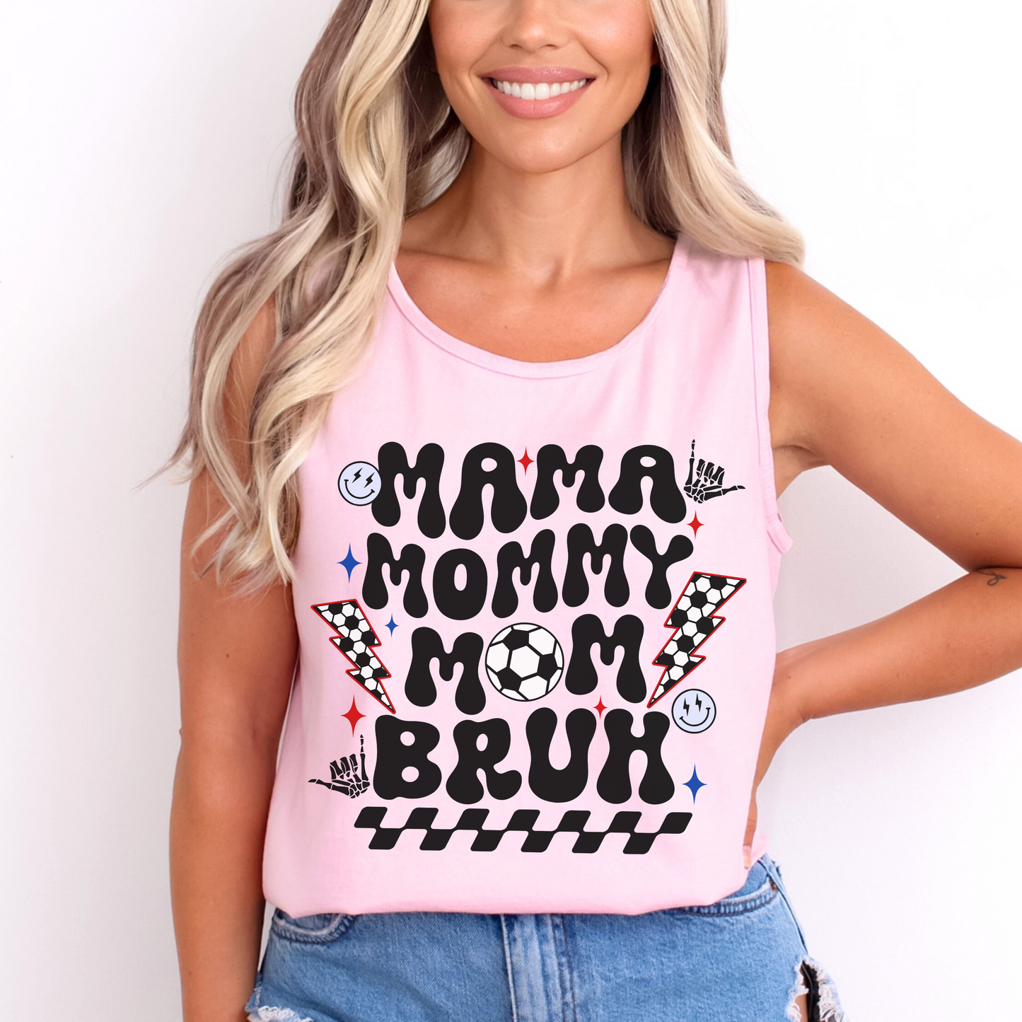 Soccer Mom Bruh Tank – Comfort Colors Sleeveless Tee | Funny Retro Soccer Mom Shirt for Game Day