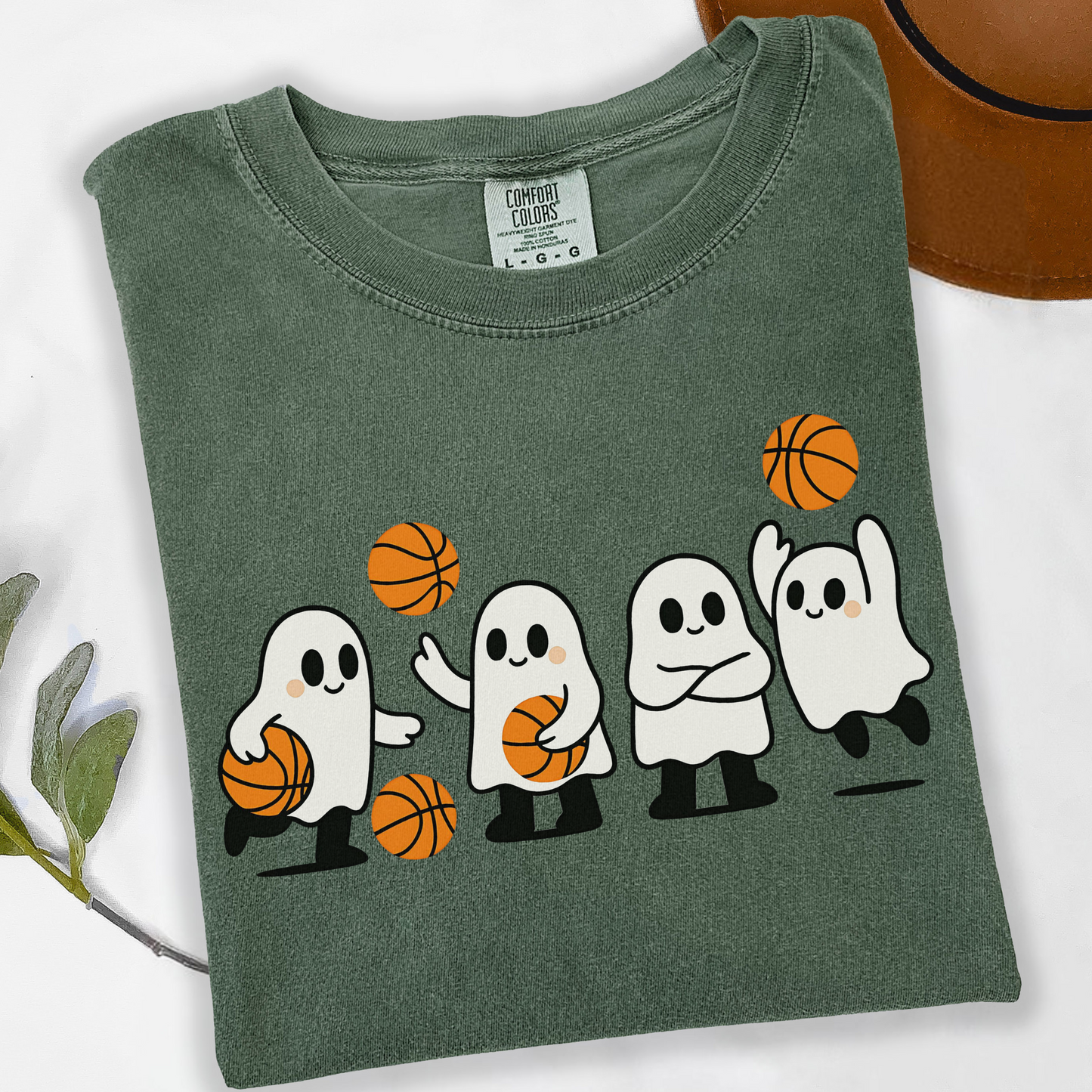 Basketball Ghost Shirt – Comfort Colors Halloween Tee, Cute Ghost Basketball T-Shirt, Spooky Season Fall Sports Shirt