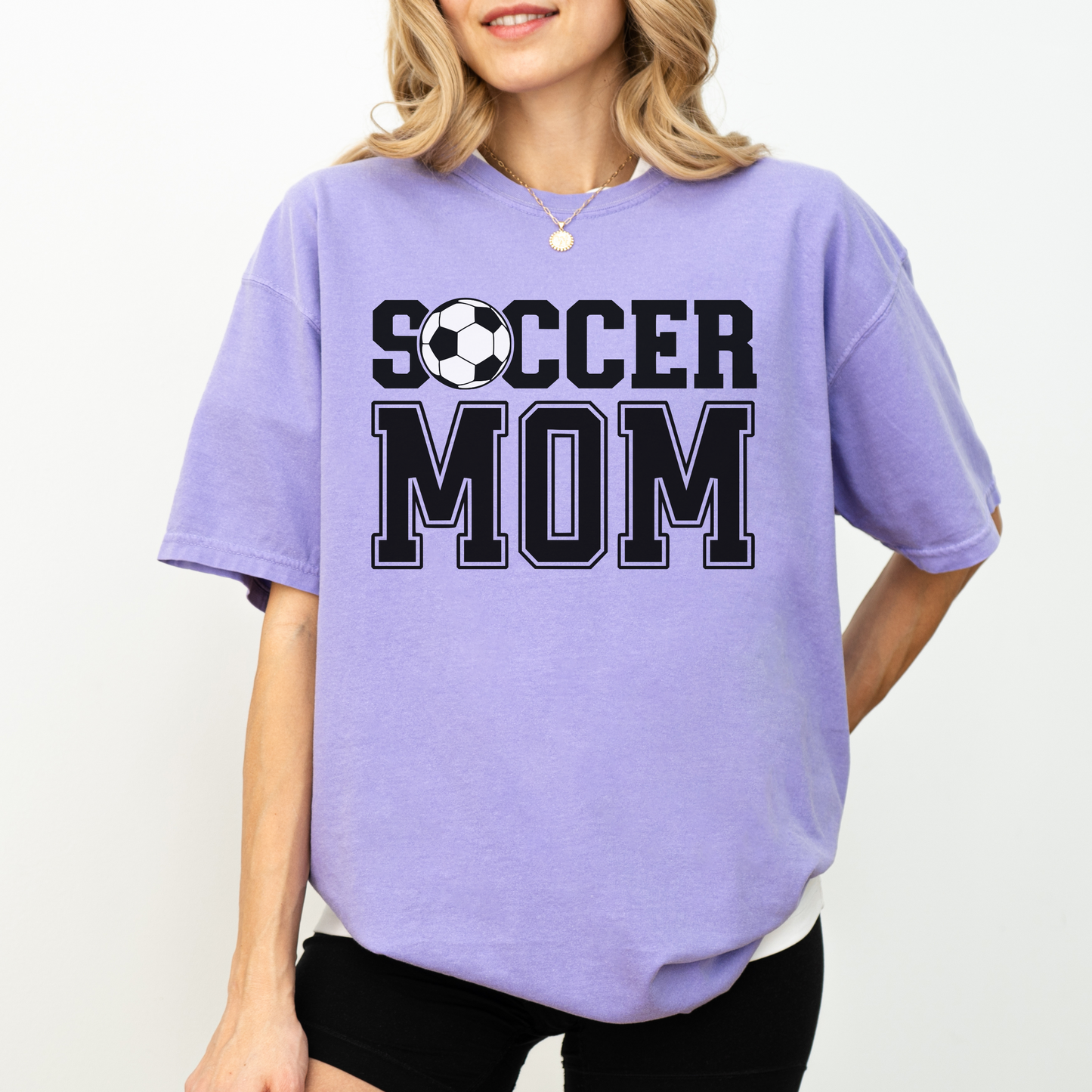 Soccer Mom T-Shirt Comfort Colors | Game Day Tee for Proud Soccer Mama | Athletic Varsity Font Soccer Ball Shirt | Gift for Soccer Mom