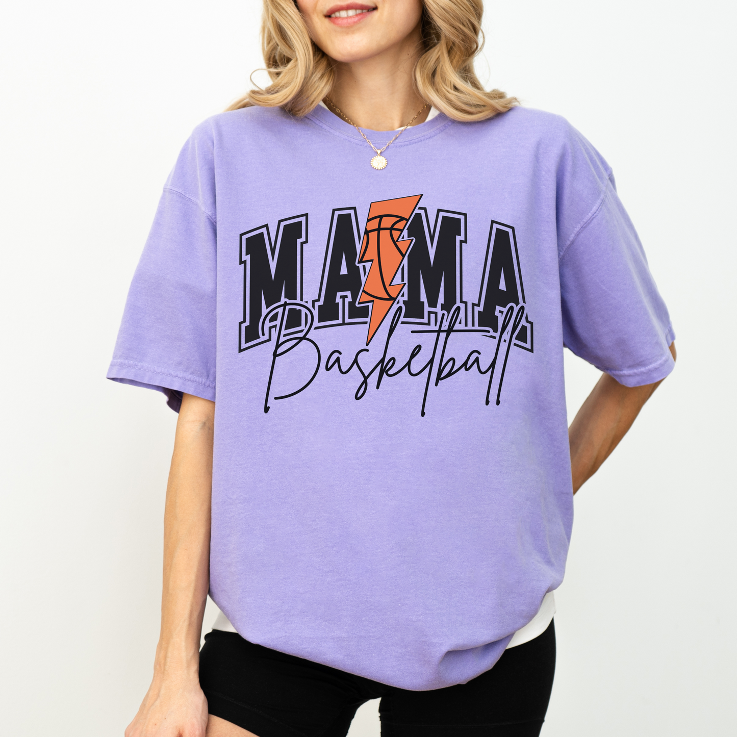 Basketball Mama T-Shirt Comfort Colors® | Game Day Shirt for Basketball Moms | Lightning Bolt Basketball Graphic | Cute Custom Sports Tee