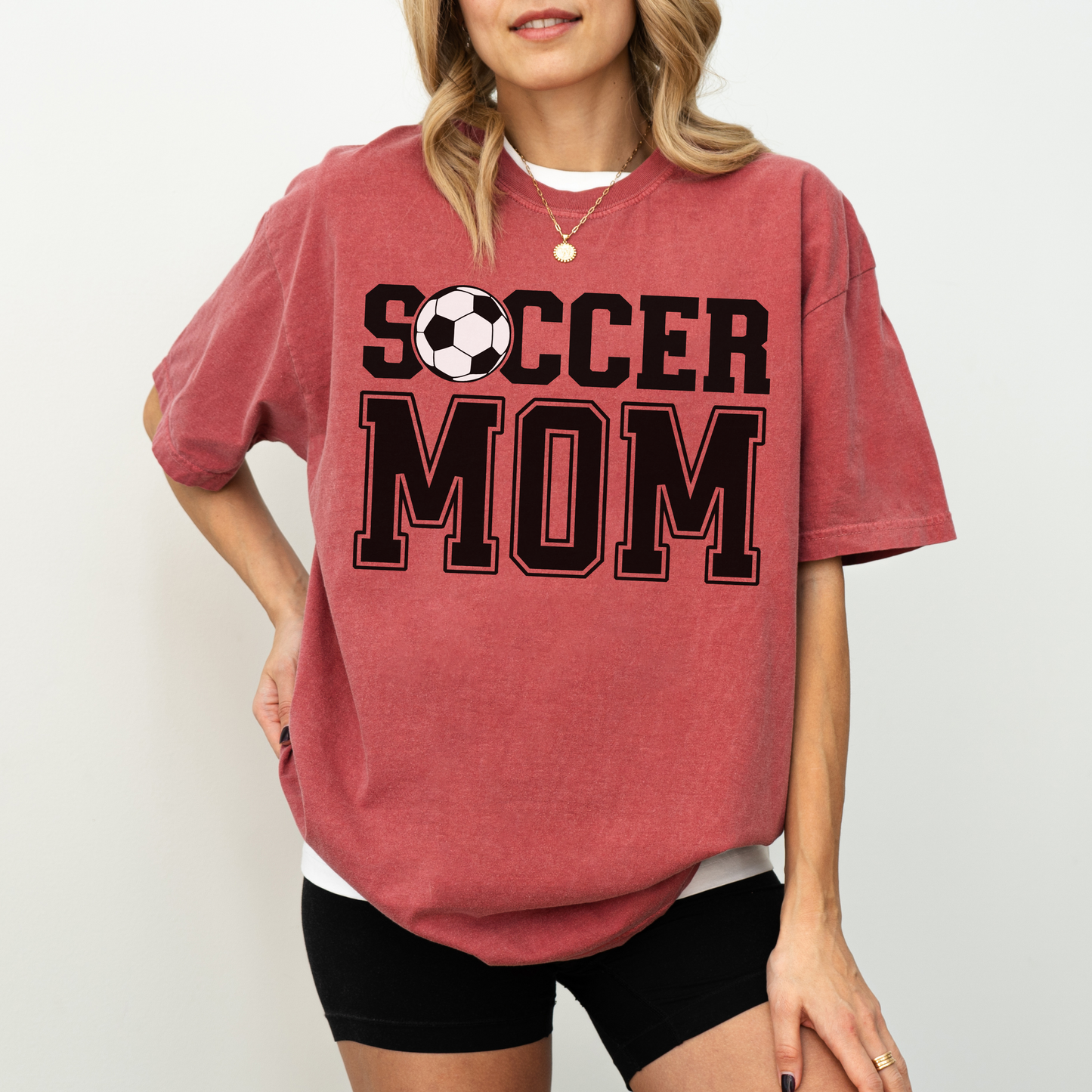 Soccer Mom T-Shirt Comfort Colors | Game Day Tee for Proud Soccer Mama | Athletic Varsity Font Soccer Ball Shirt | Gift for Soccer Mom
