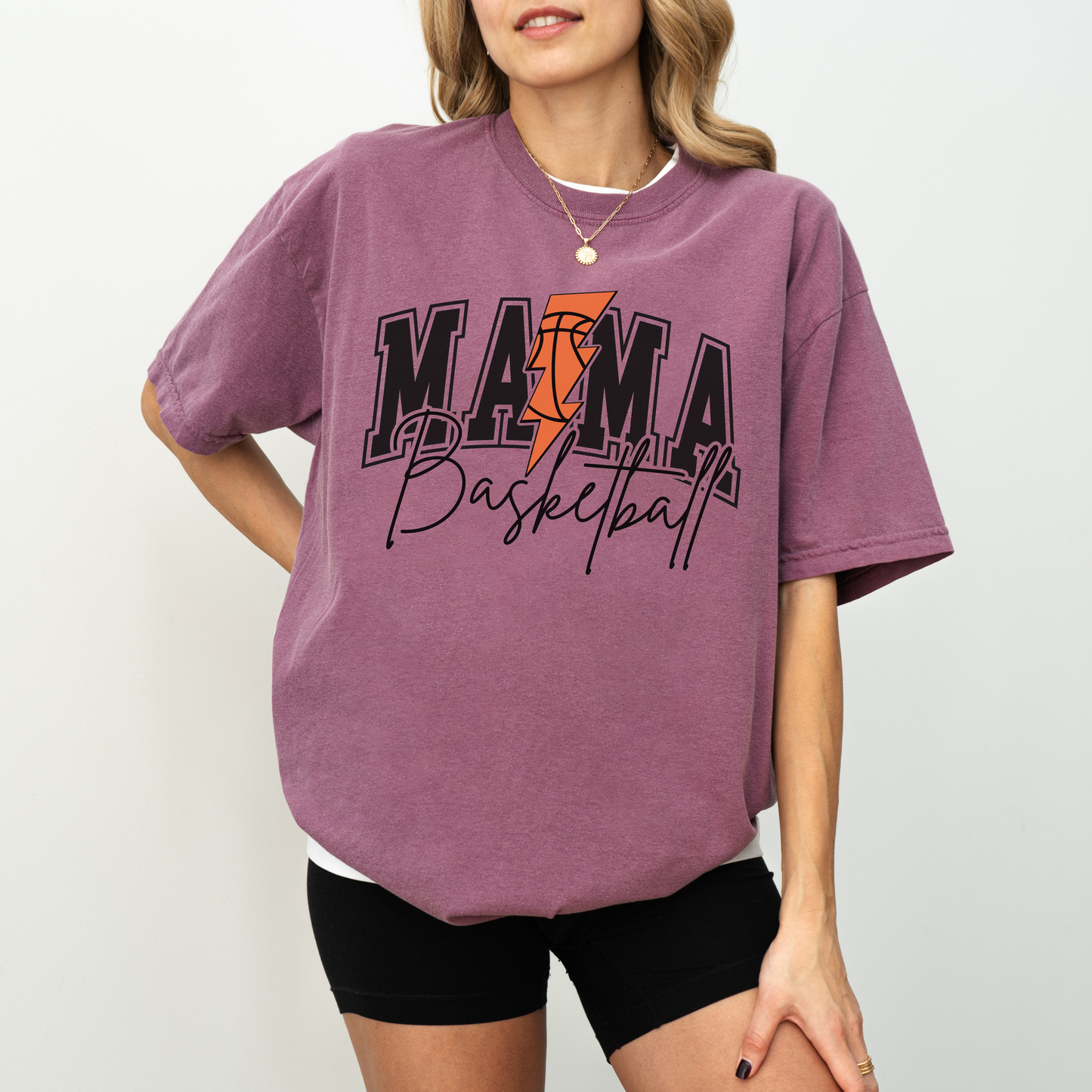 Basketball Mama T-Shirt Comfort Colors® | Game Day Shirt for Basketball Moms | Lightning Bolt Basketball Graphic | Cute Custom Sports Tee
