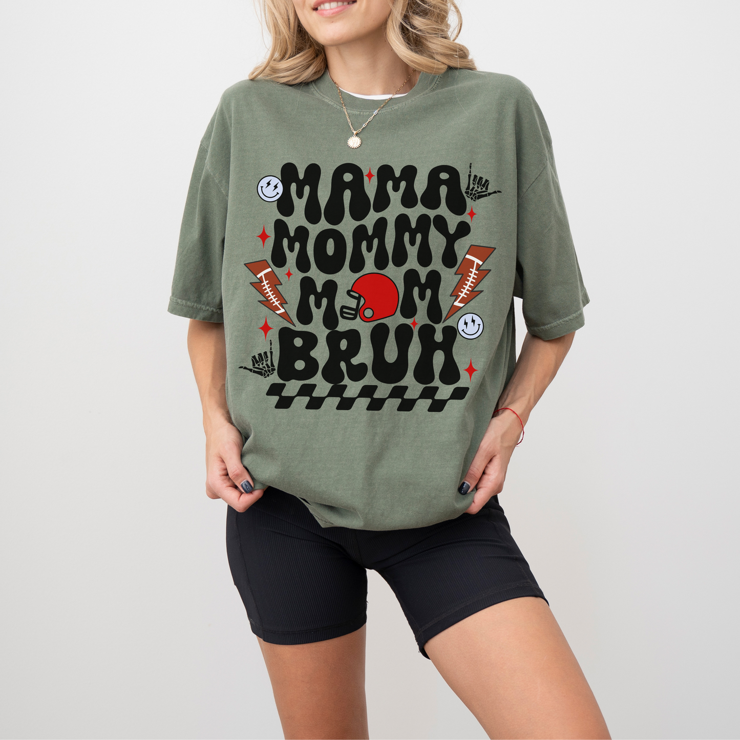 Football Mom Bruh Shirt – Funny Game Day Tee, Comfort Colors Football Mama Shirt, Retro Groovy Mom Graphic T-Shirt