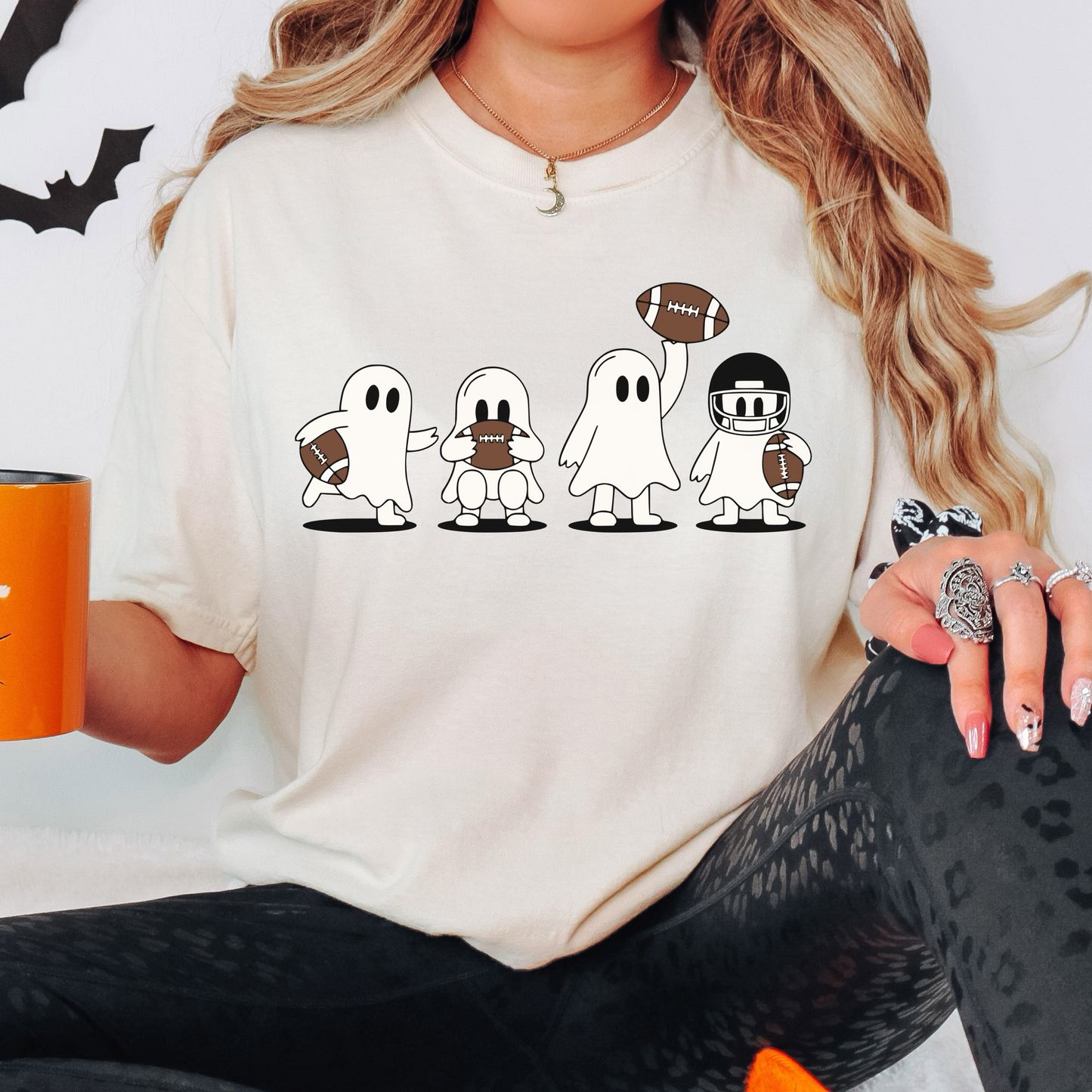 Ghost Football Halloween Shirt – Comfort Colors Spooky Fall Tee for Football Fans