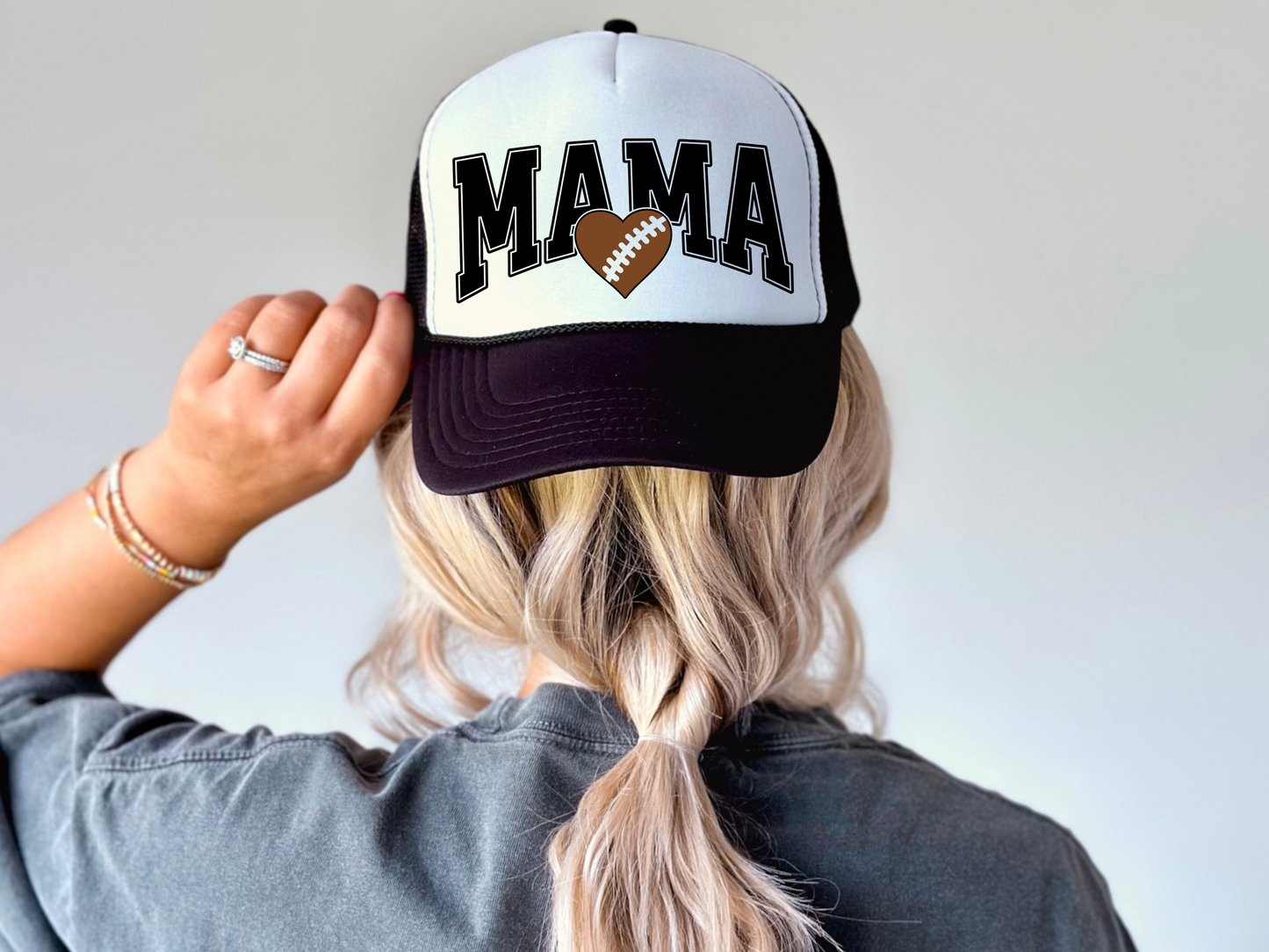 Football Mom Trucker Hat – Cute Mama Mesh Cap with Heart Football Design