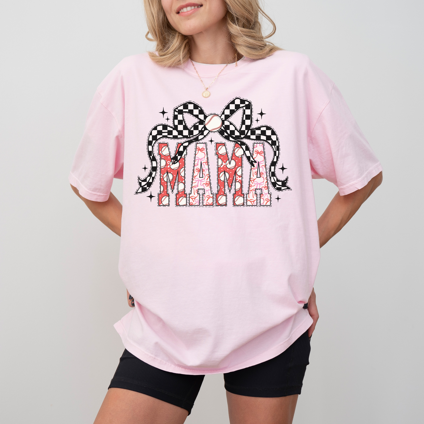 Baseball Mama Shirt – Comfort Colors Coquette Bow Graphic Tee for Moms