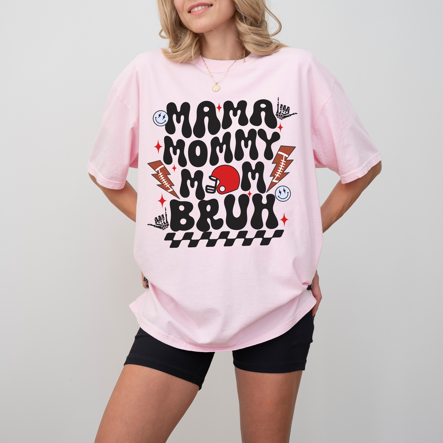 Football Mom Bruh Shirt – Funny Game Day Tee, Comfort Colors Football Mama Shirt, Retro Groovy Mom Graphic T-Shirt
