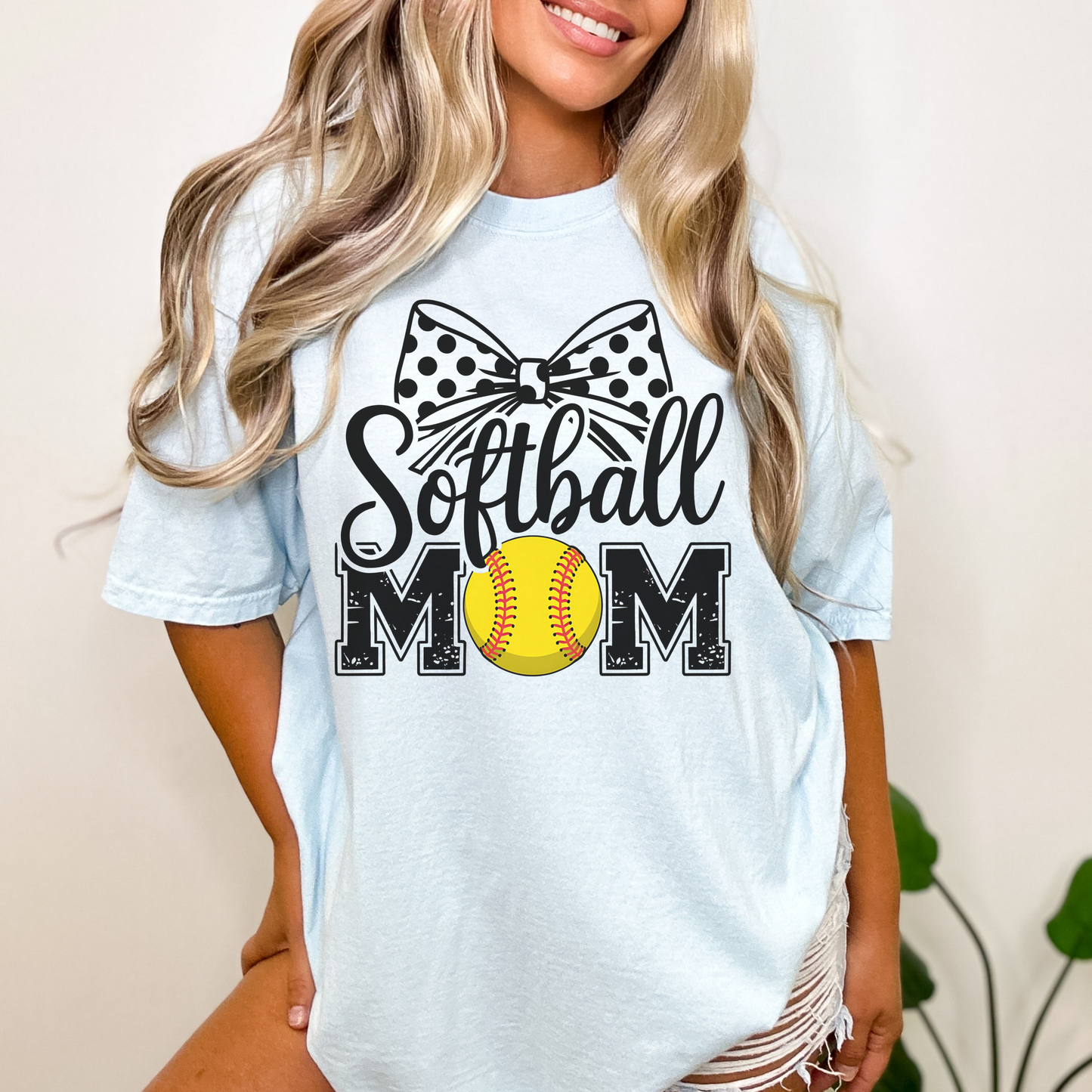 Softball Mom Comfort Colors Tee – Polka Dot Bow Game Day Shirt for Moms