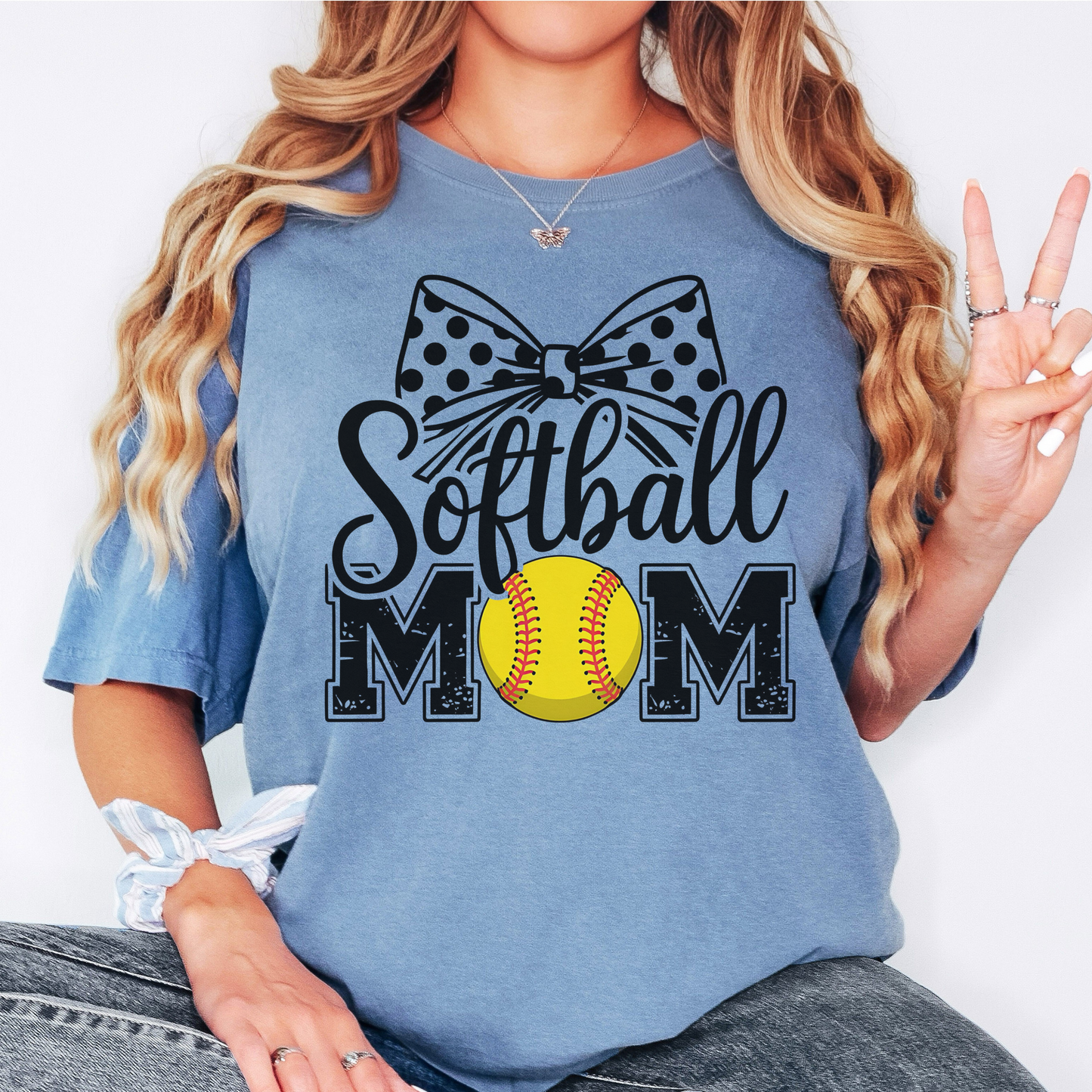 Softball Mom Comfort Colors Tee – Polka Dot Bow Game Day Shirt for Moms