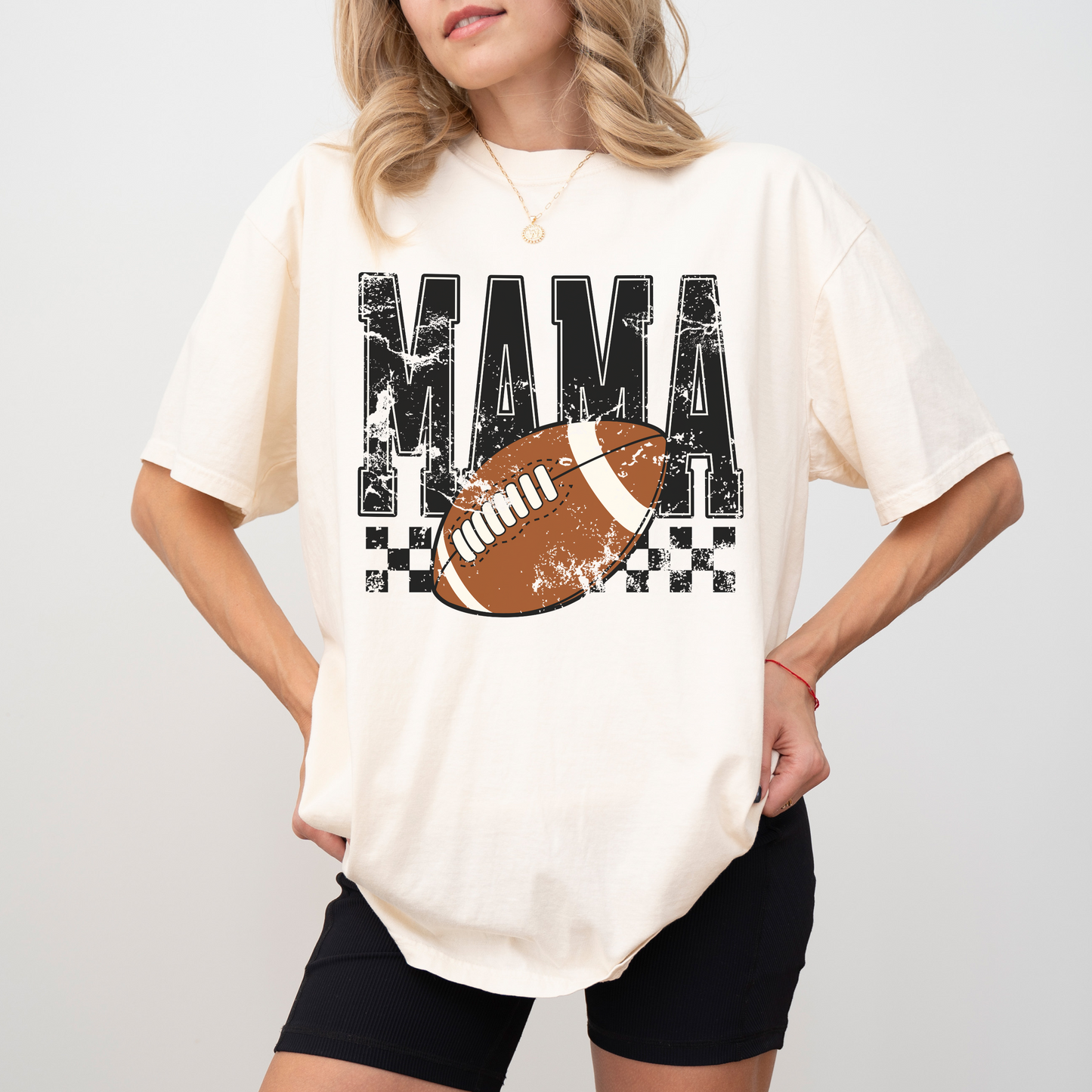 Football Mama Shirt – Comfort Colors Game Day Tee, Distressed Football Mom Graphic, Grunge Checkered Fall Shirt
