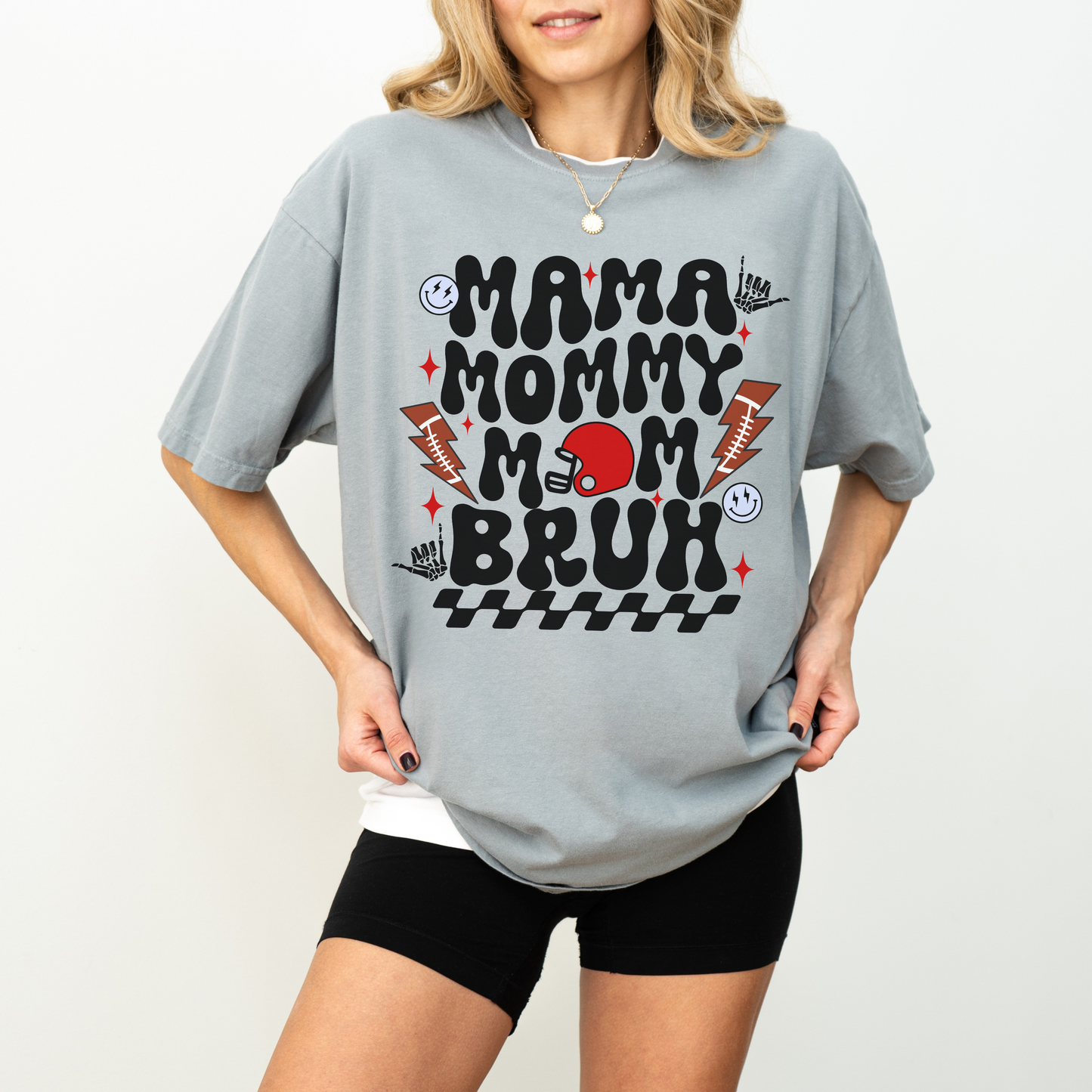 Football Mom Bruh Shirt – Funny Game Day Tee, Comfort Colors Football Mama Shirt, Retro Groovy Mom Graphic T-Shirt
