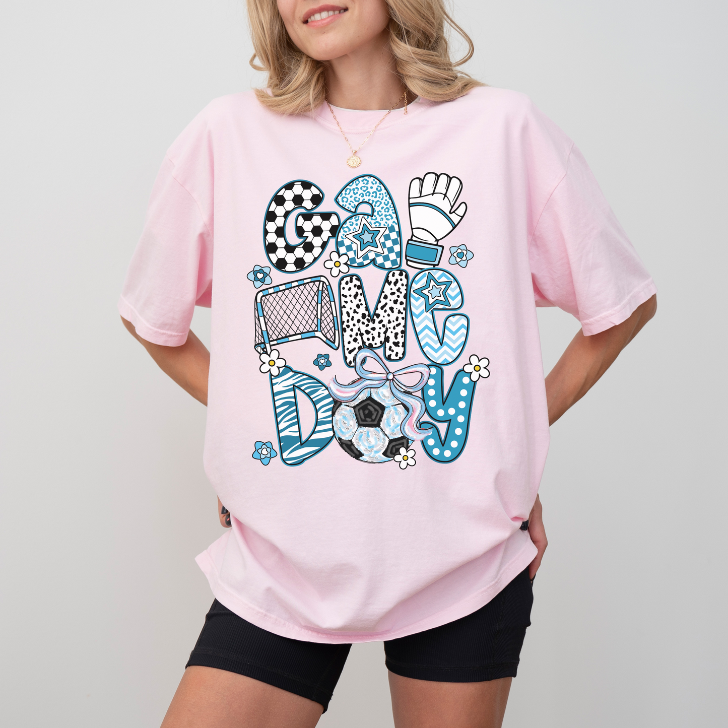 Soccer Game Day Shirt – Comfort Colors Graphic Tee with Bow for Soccer Moms & Fans
